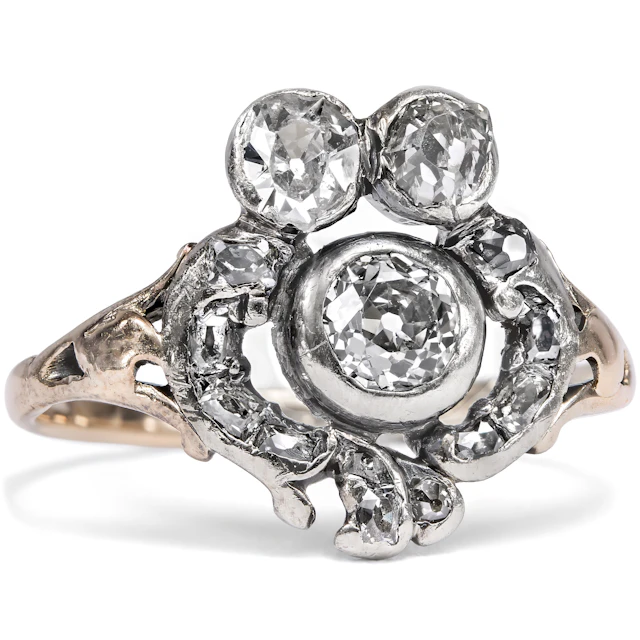 Antique Rococo Diamond Ring in Gold and Silver, c. 1760 & Later