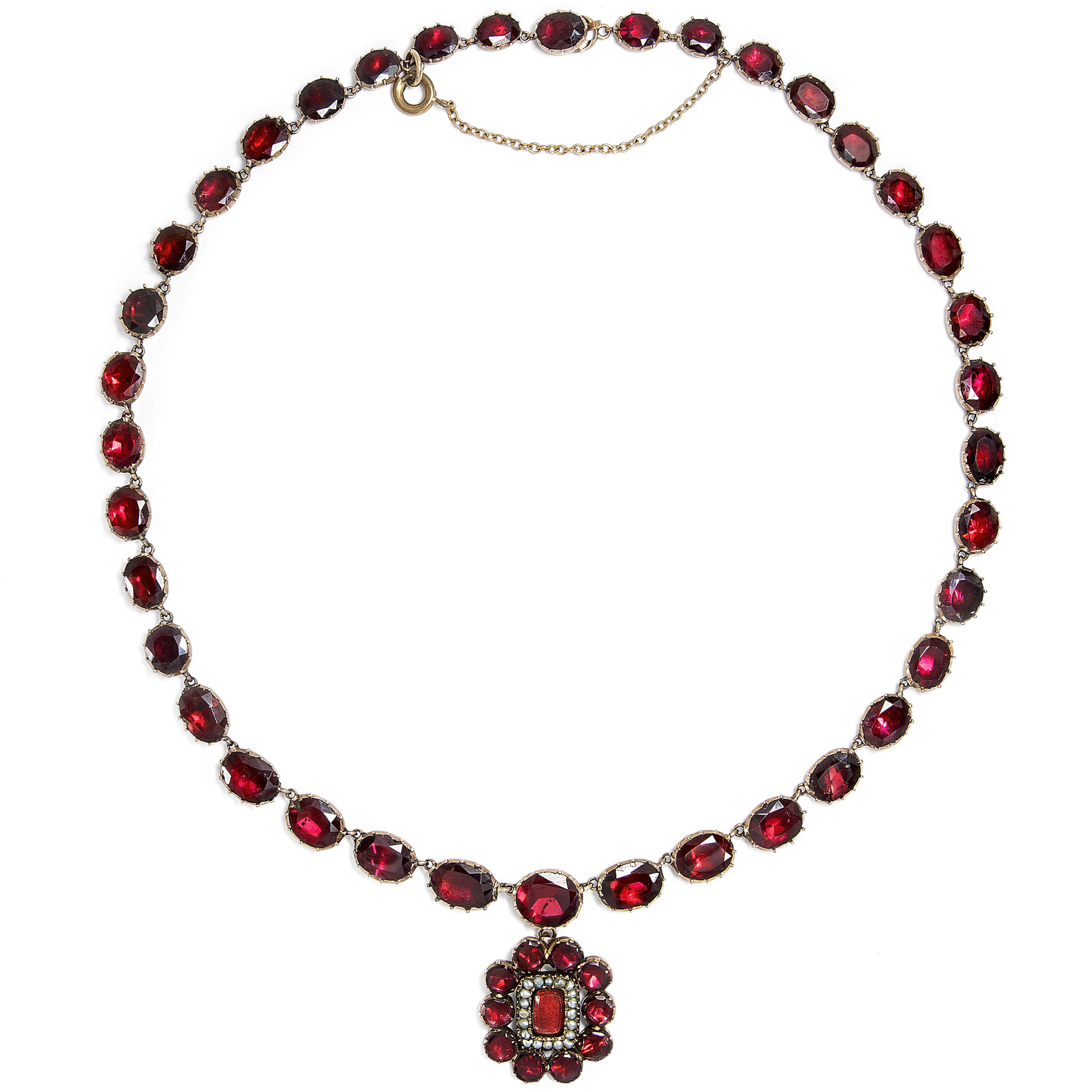 Antique Georgian Foiled Garnet Rivière with Pendant, c. 1820