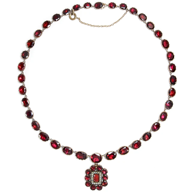 Antique Georgian Foiled Garnet Rivière with Pendant, c. 1820