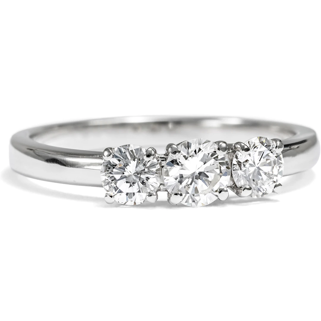 Sparkling “Trilogy” Ring with Vintage Diamonds in Platinum, Handcrafted