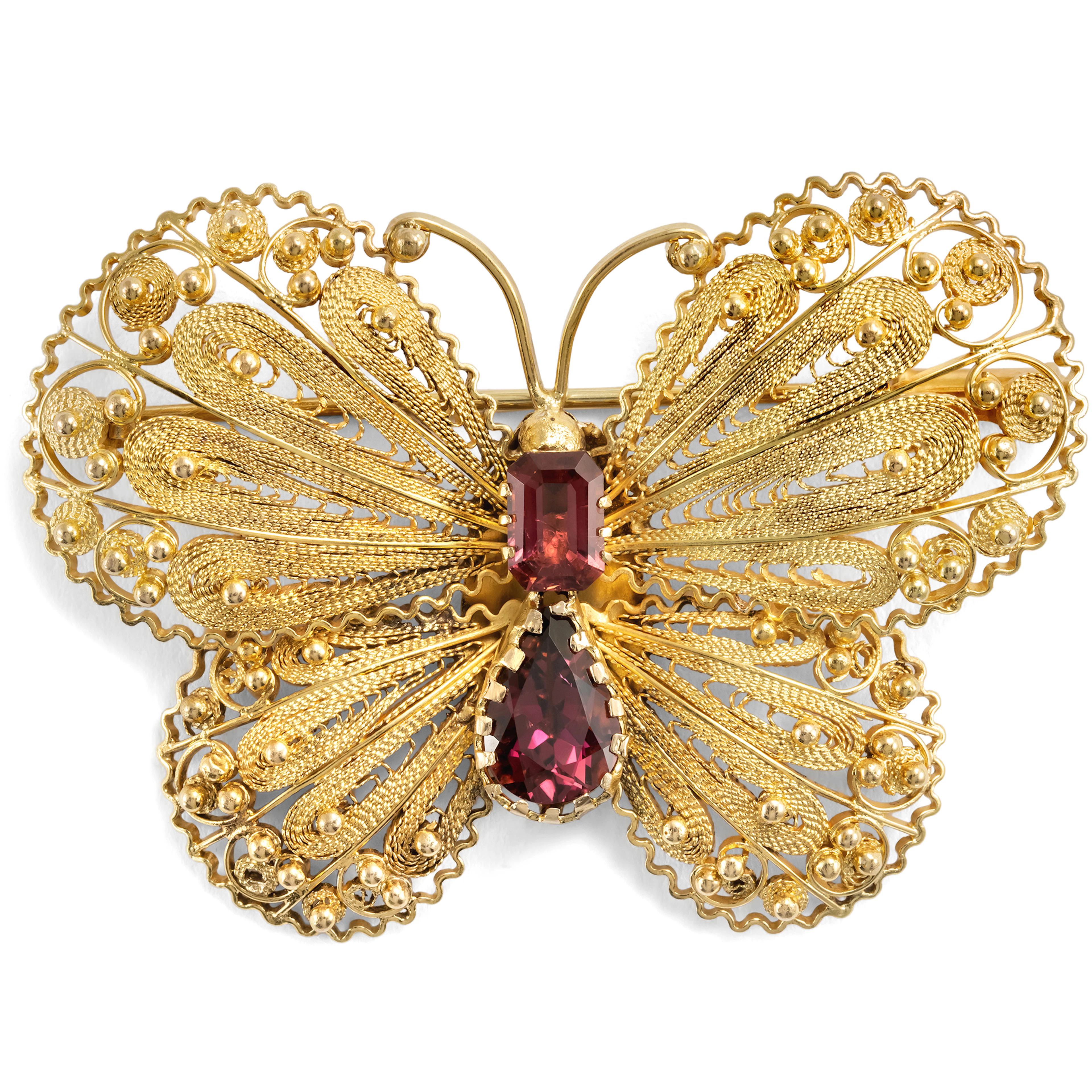 Vintage Butterfly Brooch in Gold & Tourmalines, c. 1950