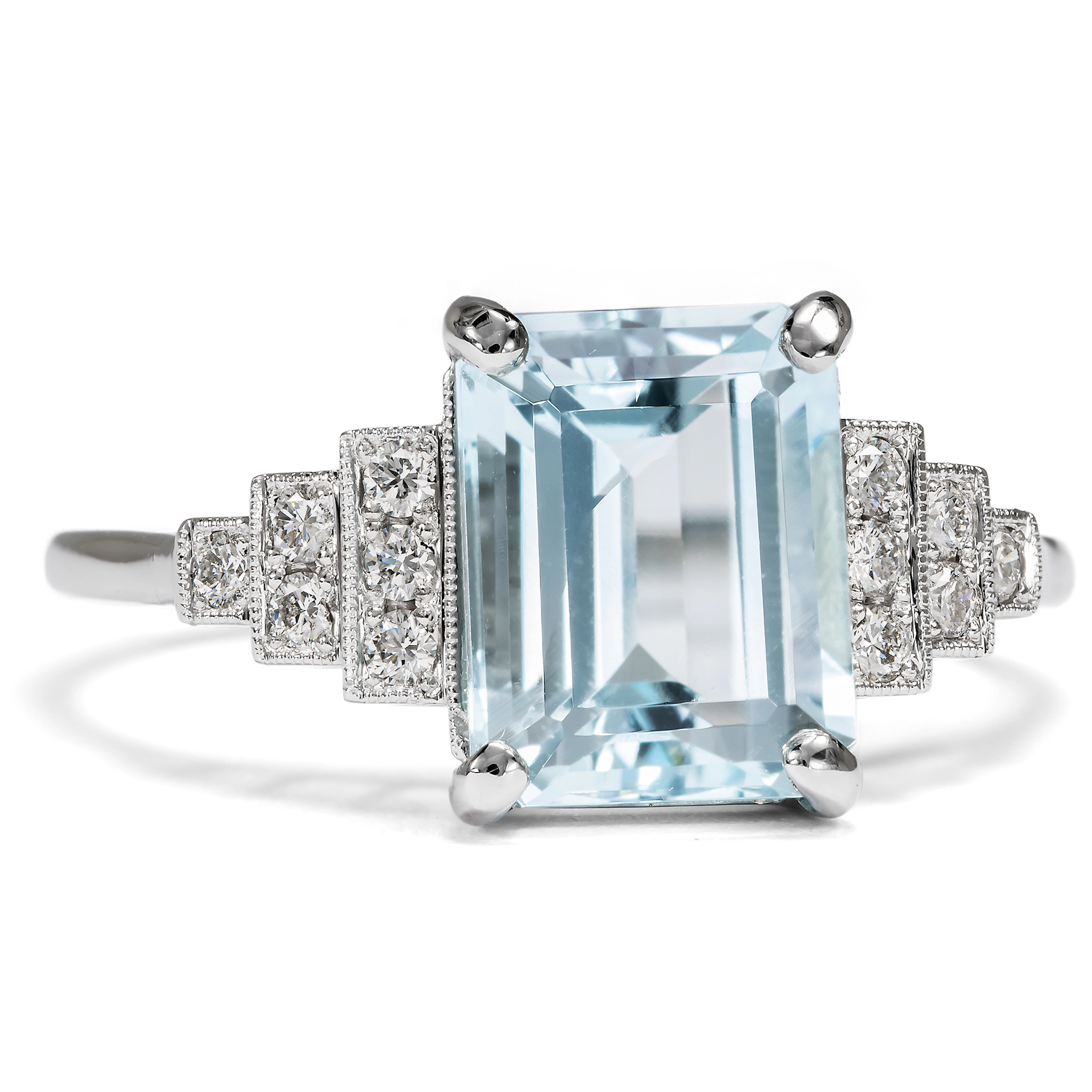 Elegant Ring with Aquamarine & Diamonds in Platinum, from Our Workshop