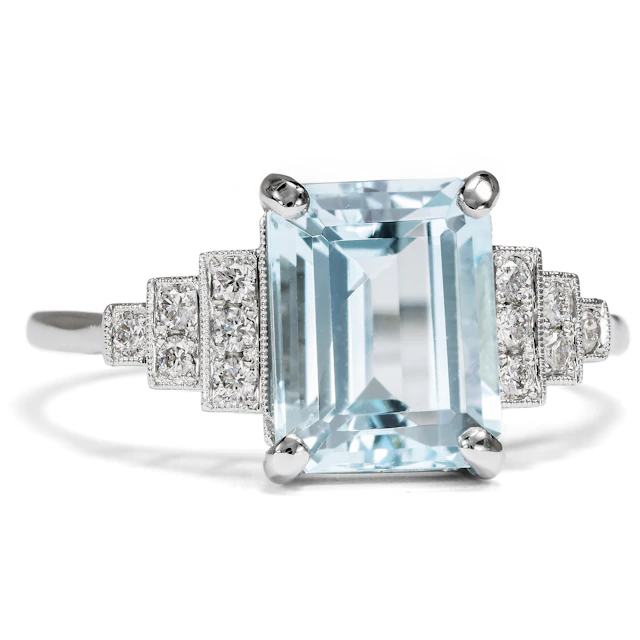 Elegant Ring with Aquamarine & Diamonds in Platinum, from Our Workshop