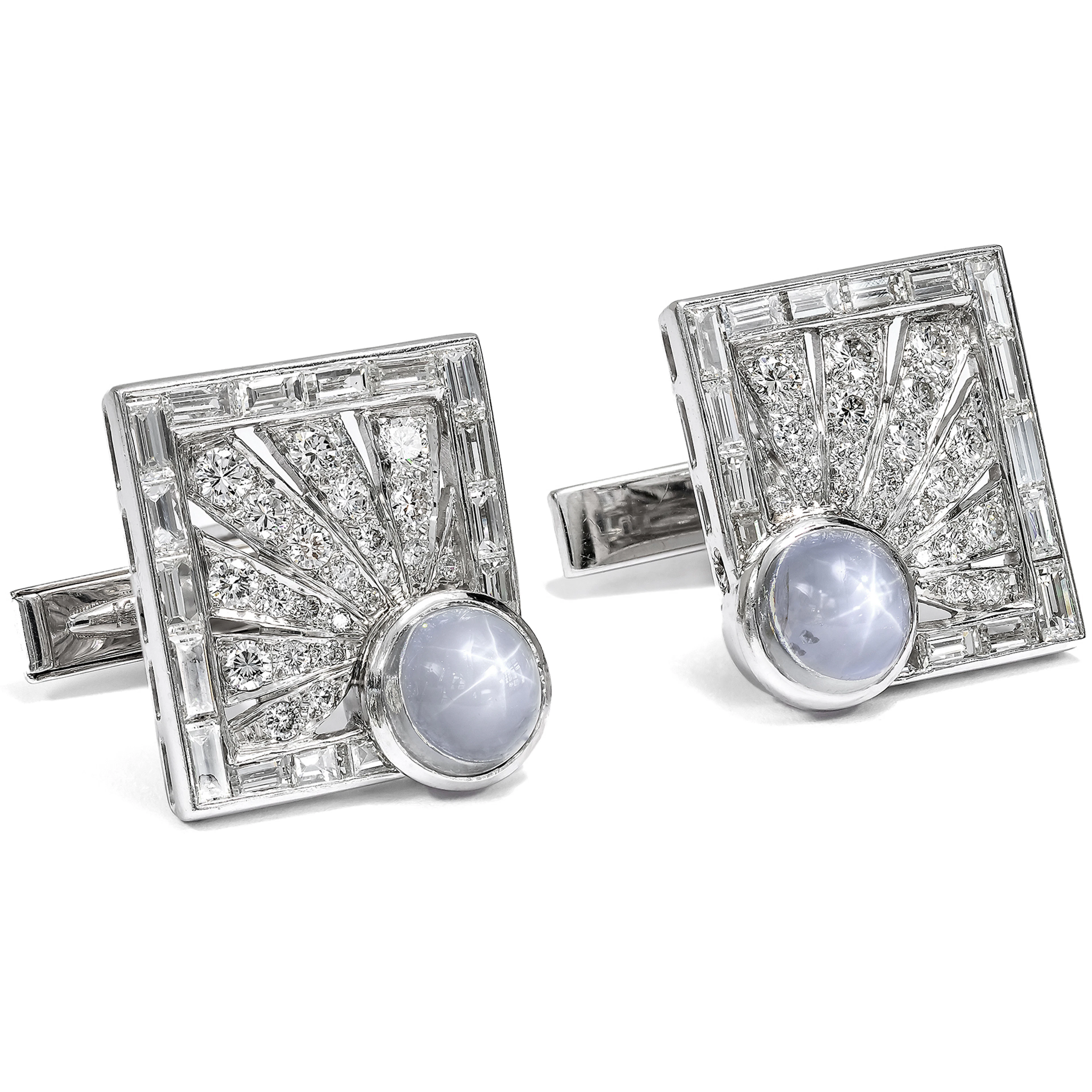 Precious Cufflinks with Star Sapphires & Diamonds, USA c. 1965