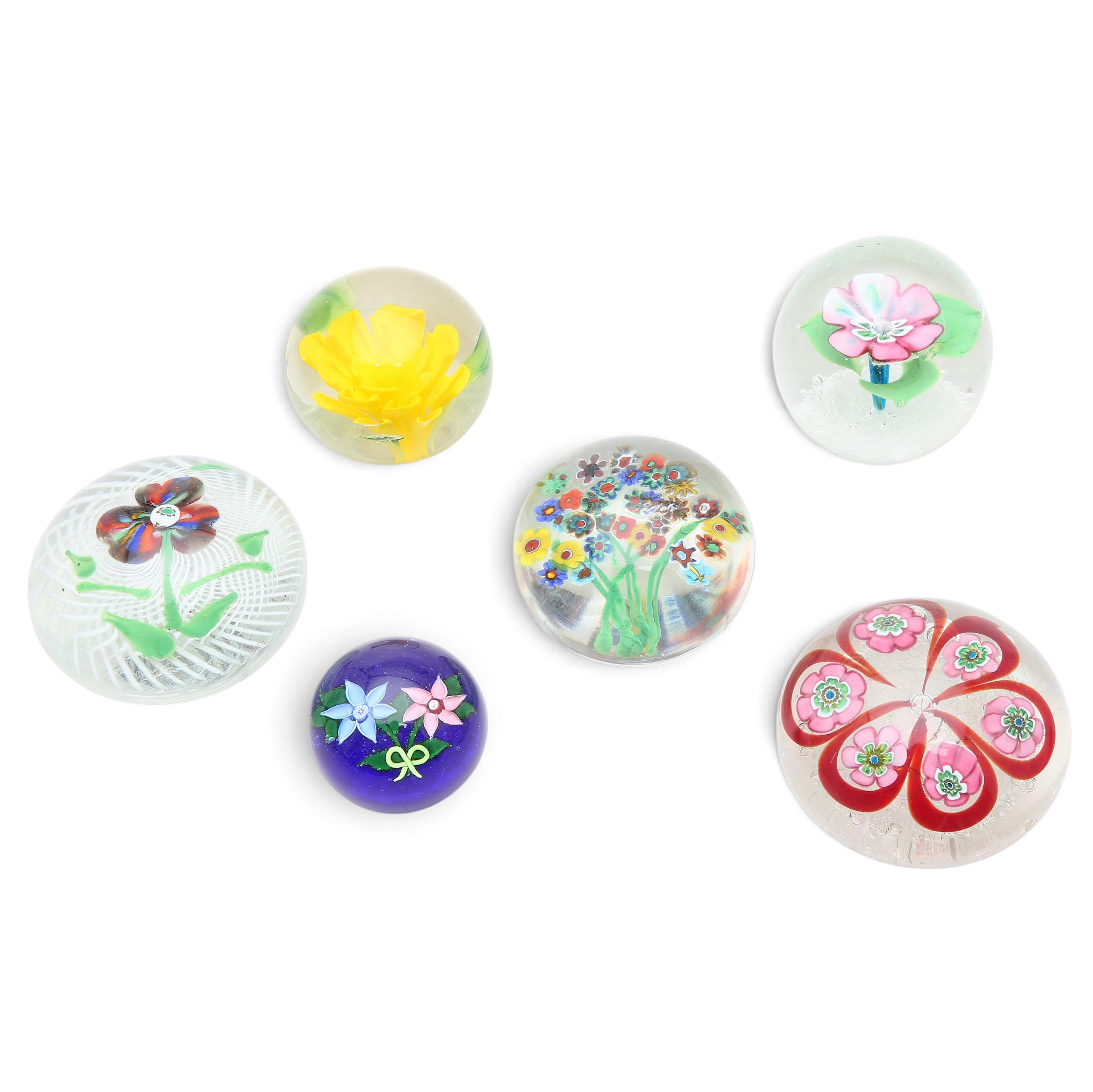 Six Murano glass paperweights, 20th Century.