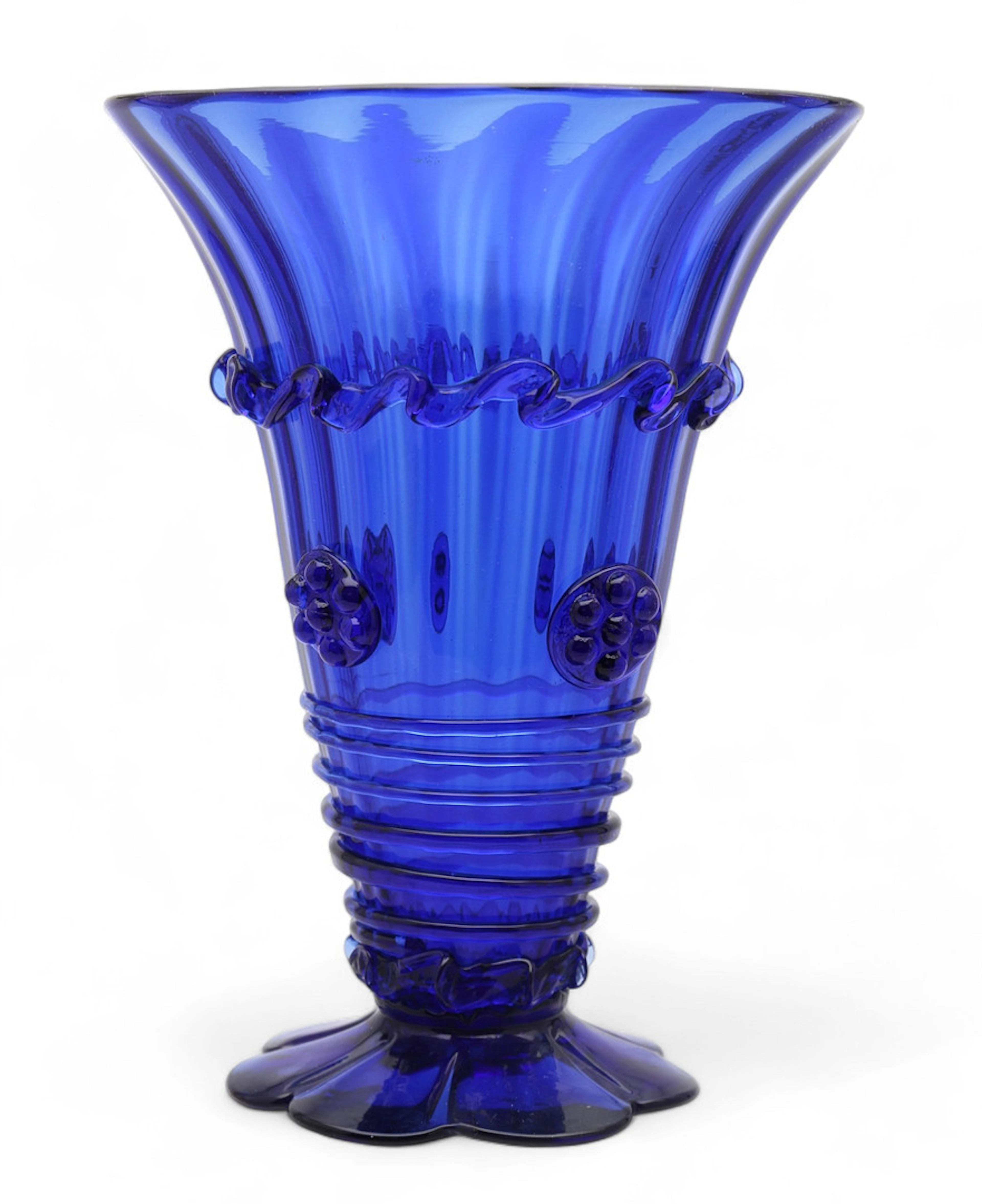 A Mallorcan vase in cobalt blue blown glass vase, and a colourless