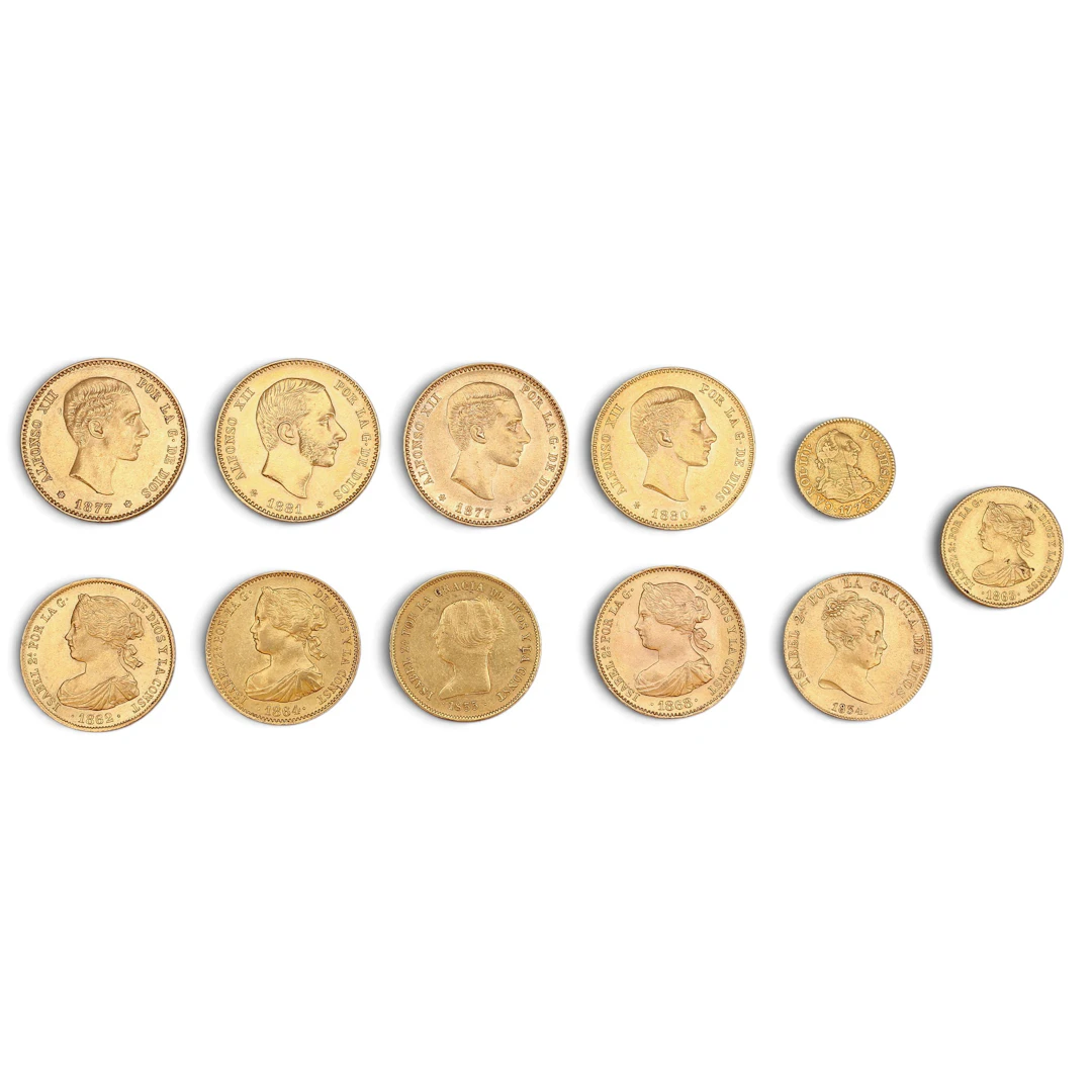 Eleven Spanish gold coins, 18th and 19th centuries.