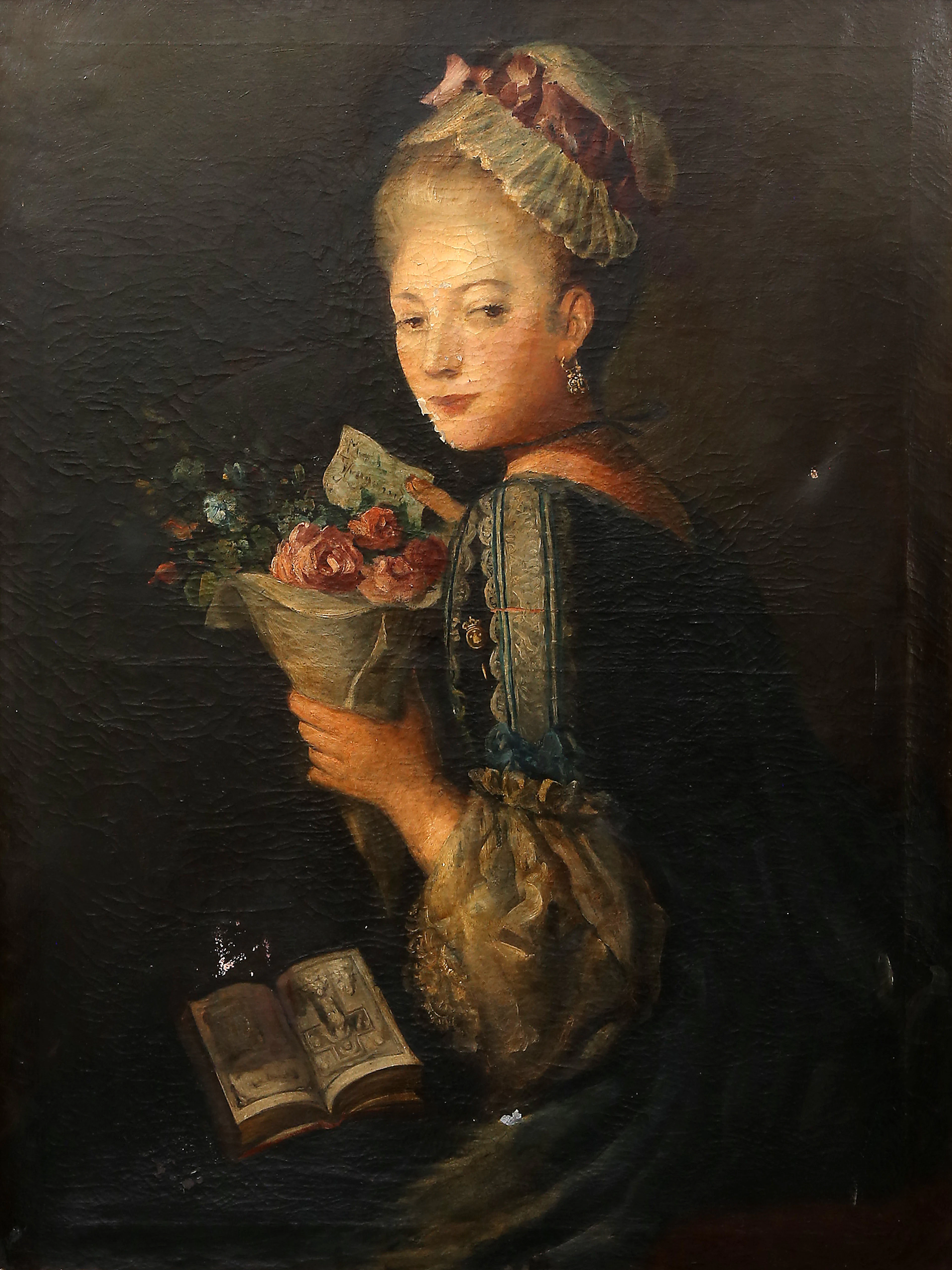 FRENCH SCHOOL FROM THE LATE 19TH CENTURY. A young woman with flowers.