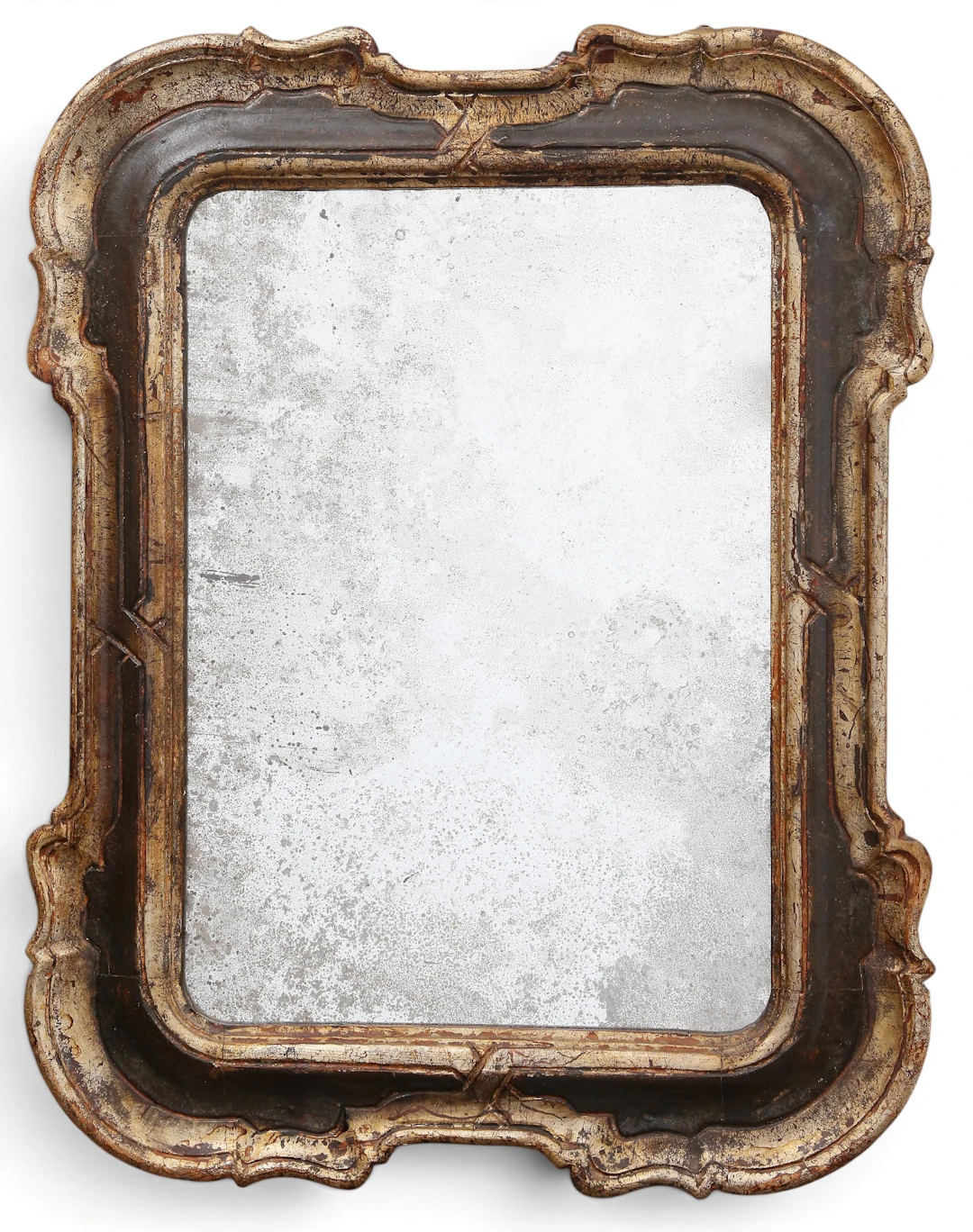 Mirror with 18th-century style frame in carved, painted and gilt wood