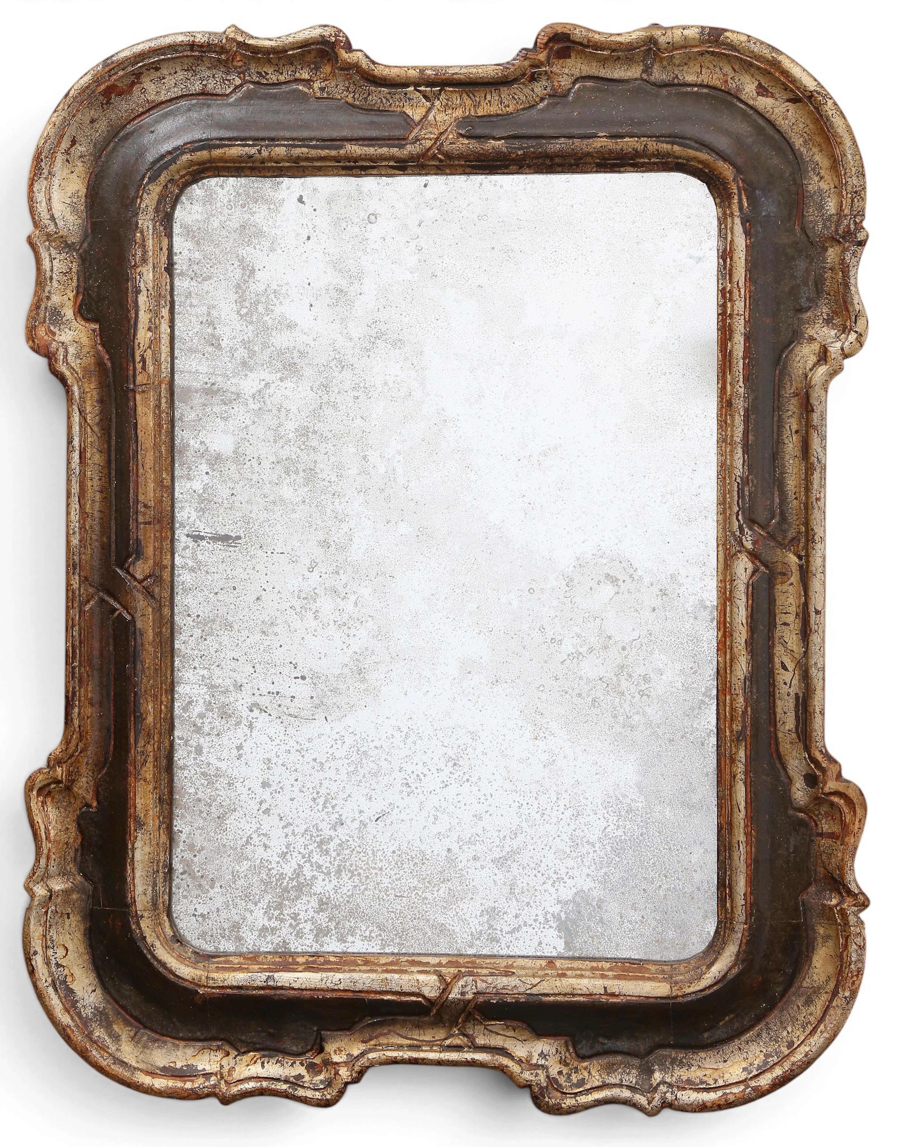 Mirror with 18th-century style frame in carved, painted and gilt wood