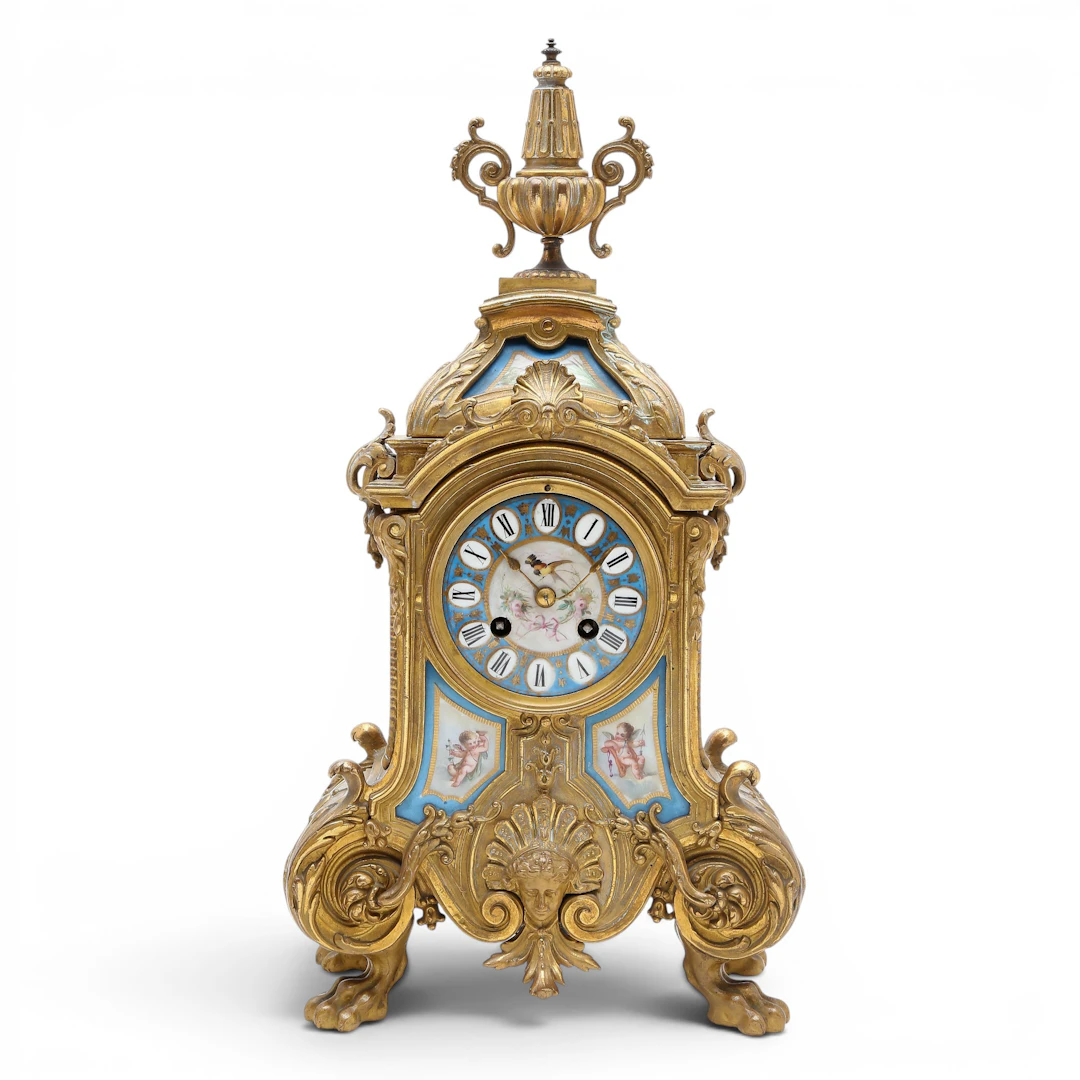 apoleon III mantel clock in gilt bronze and Sèvres-style "bleu céleste"