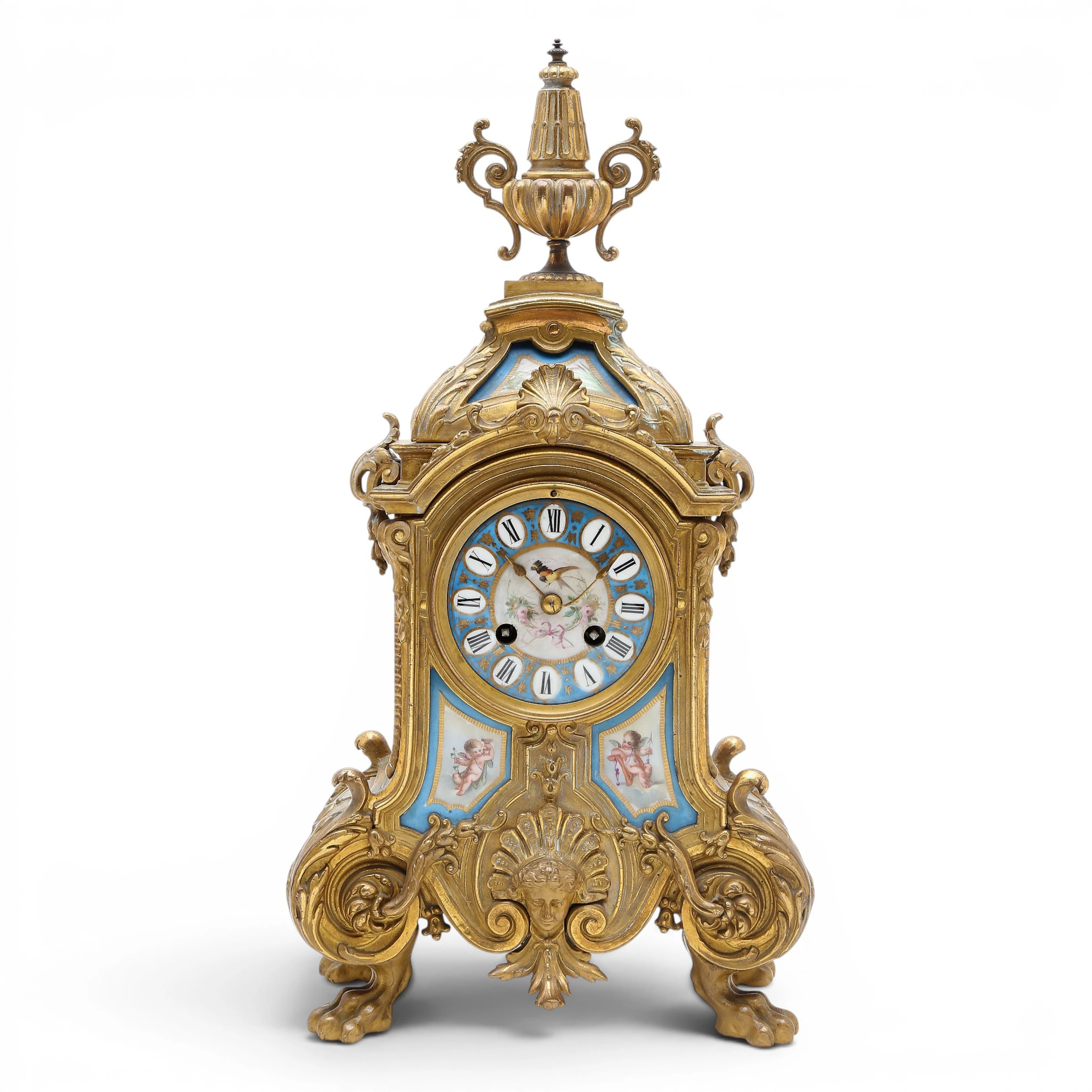 apoleon III mantel clock in gilt bronze and Sèvres-style "bleu céleste"