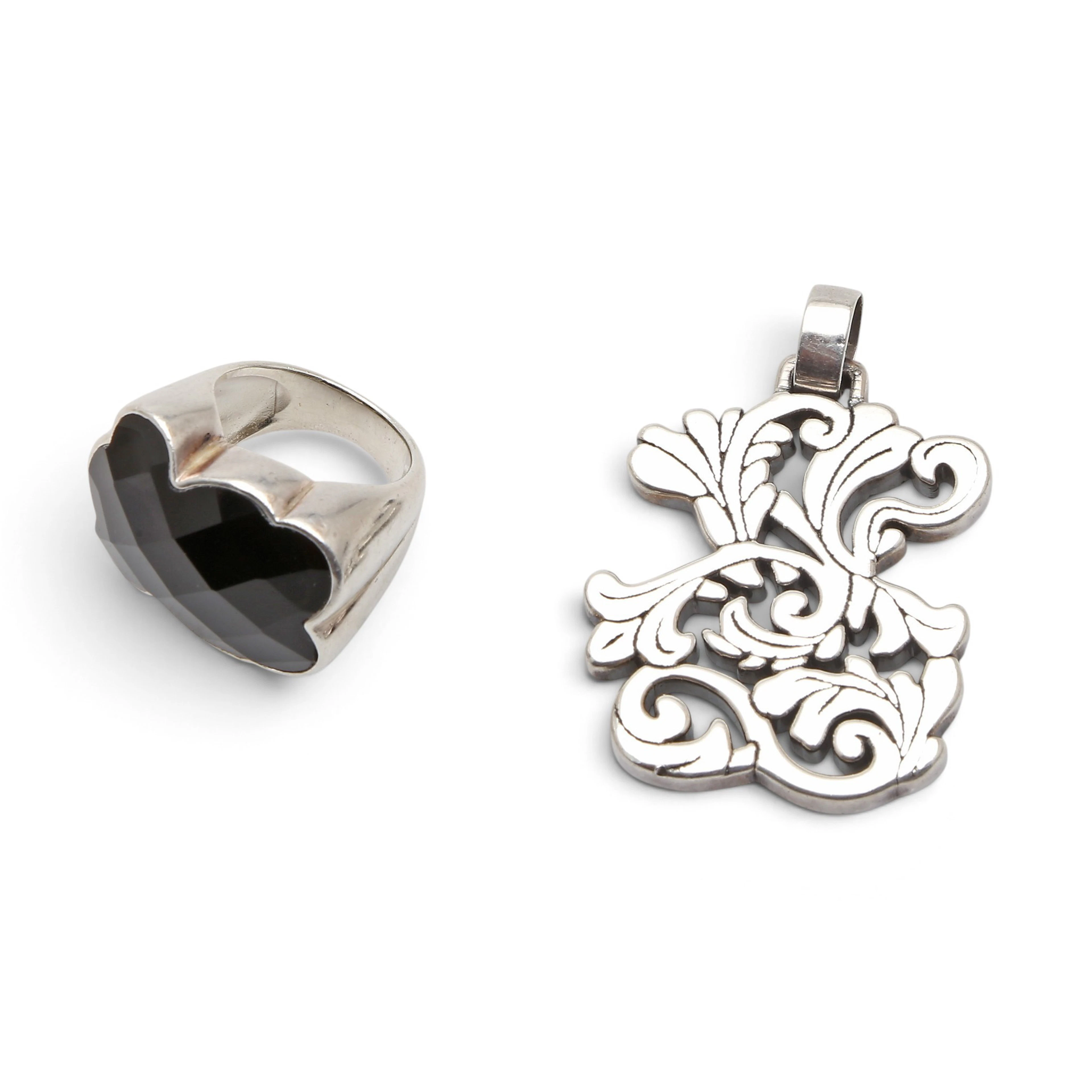 Tous silver and onyx ring and band.