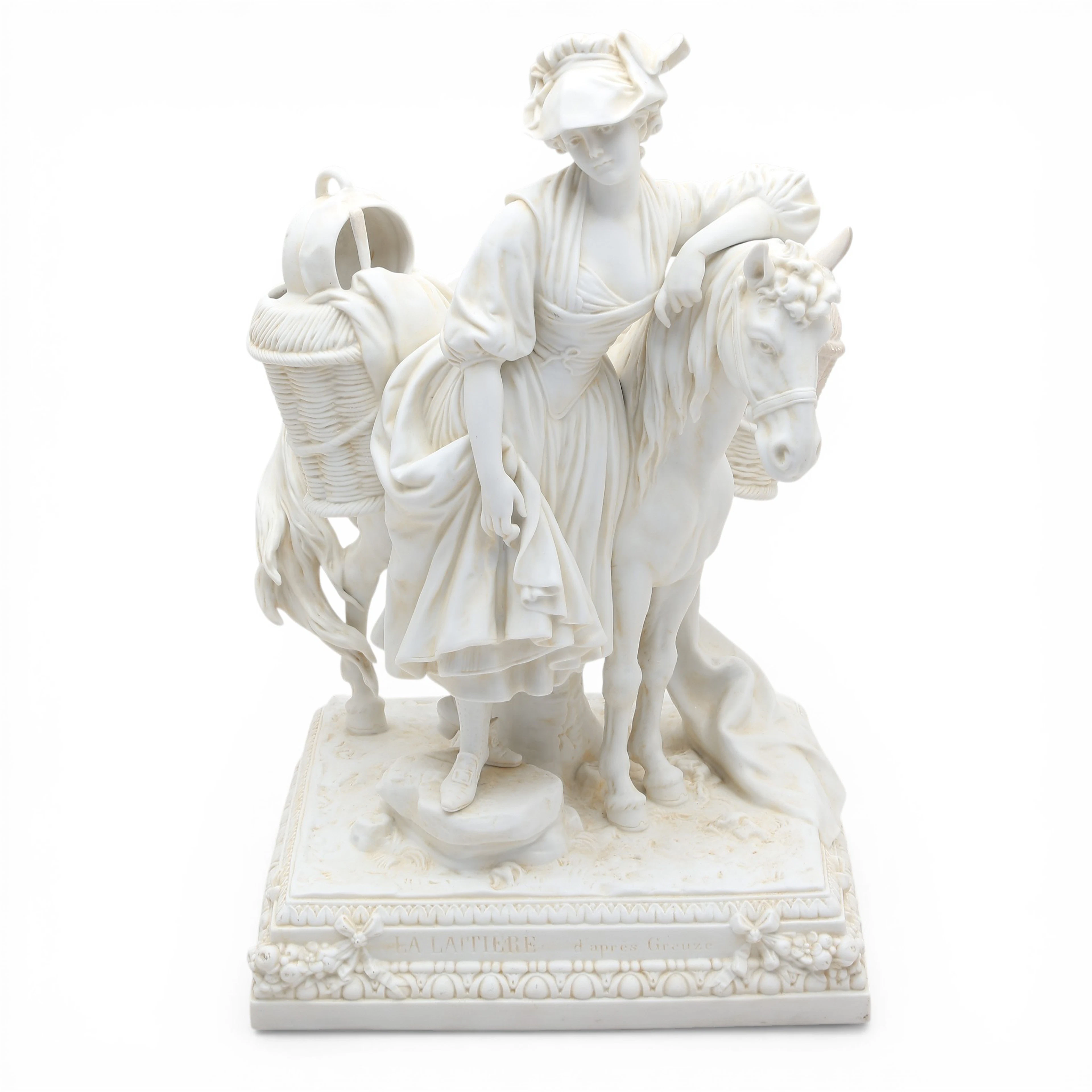“La Laitière”, German figural group in biscuit from Scheibe-Alsbach