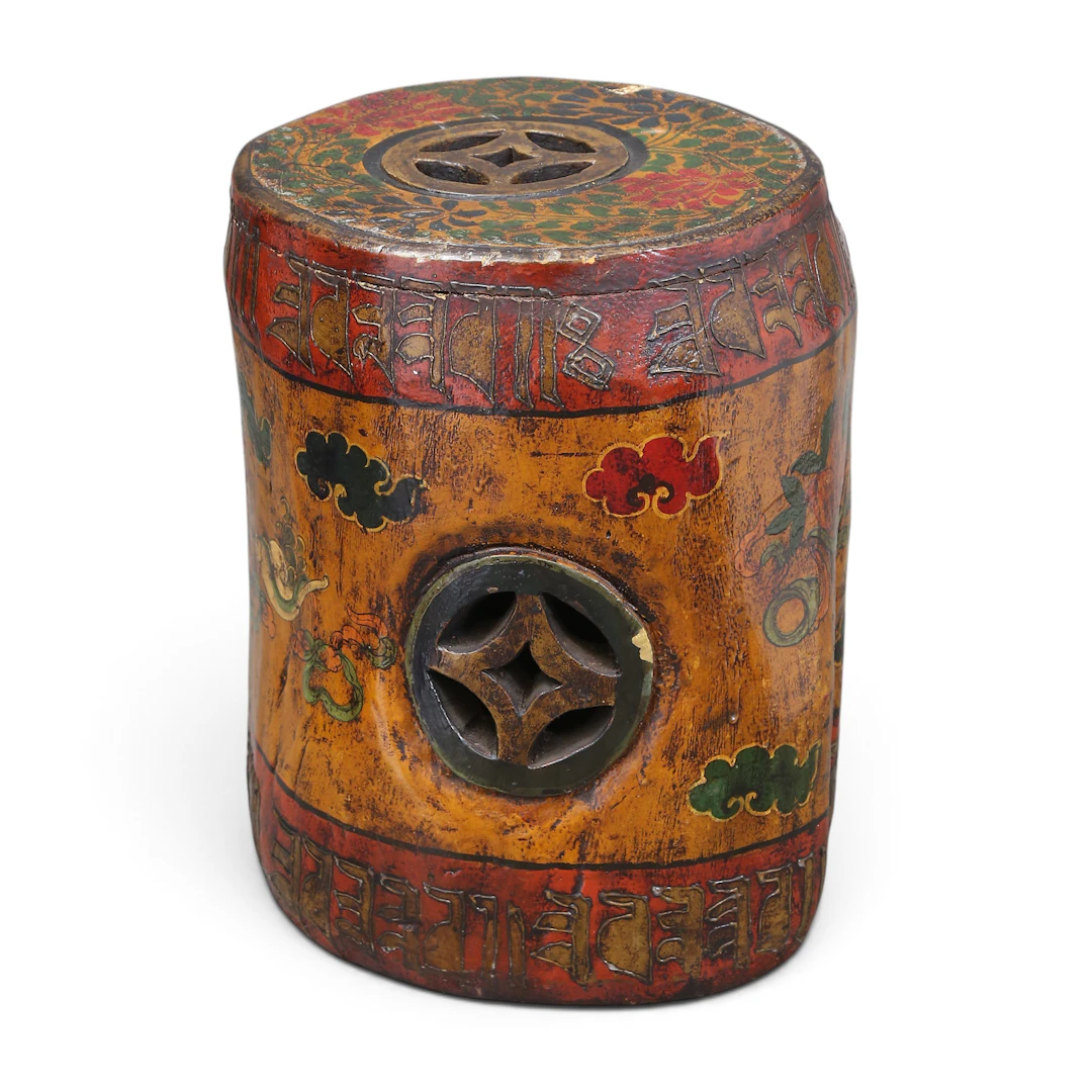 Tibetan stool in polychrome wood, early 20th century.