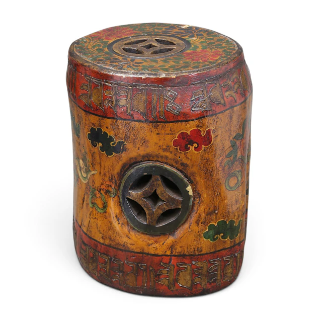 Tibetan stool in polychrome wood, early 20th century.