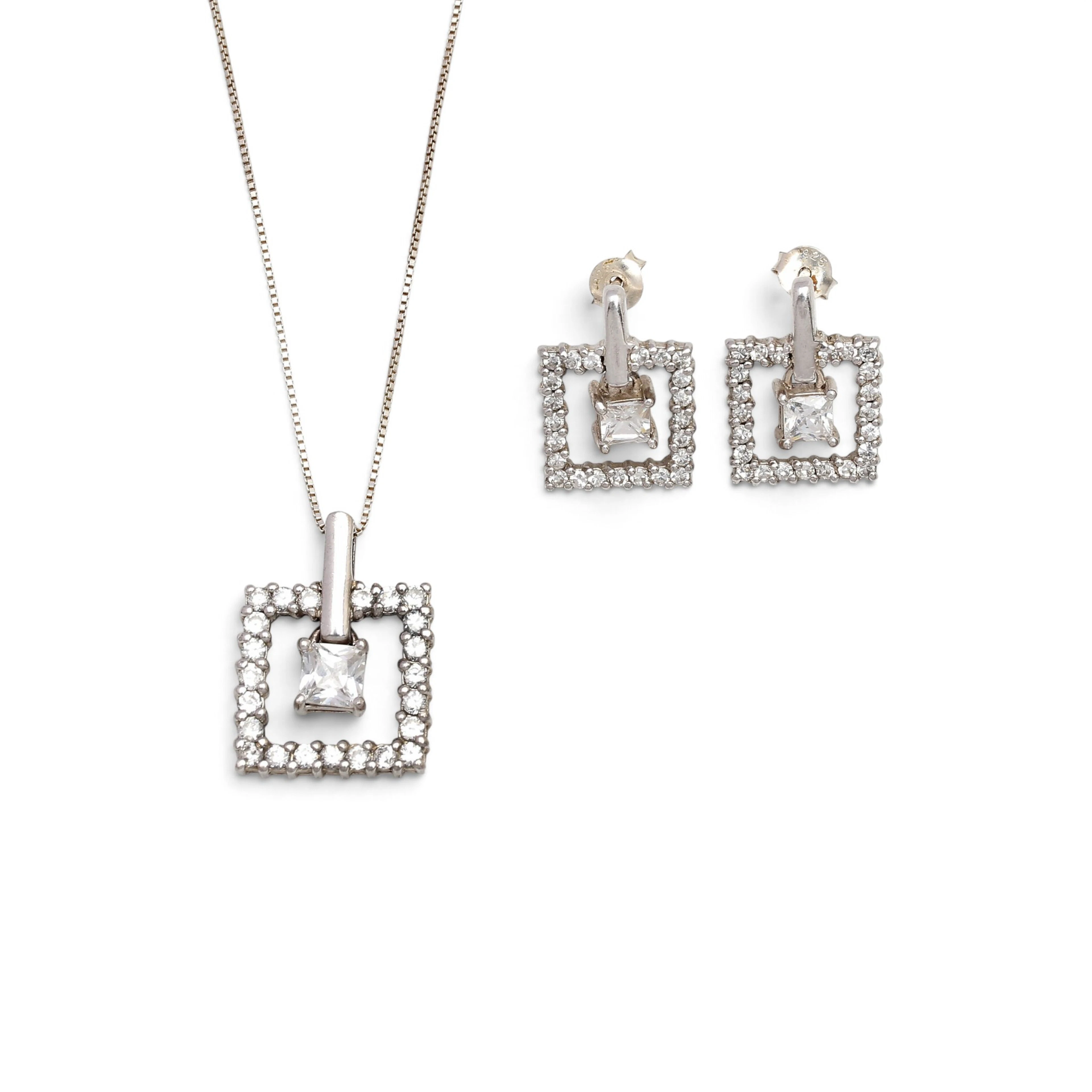 Zircons earrings and pendant set.