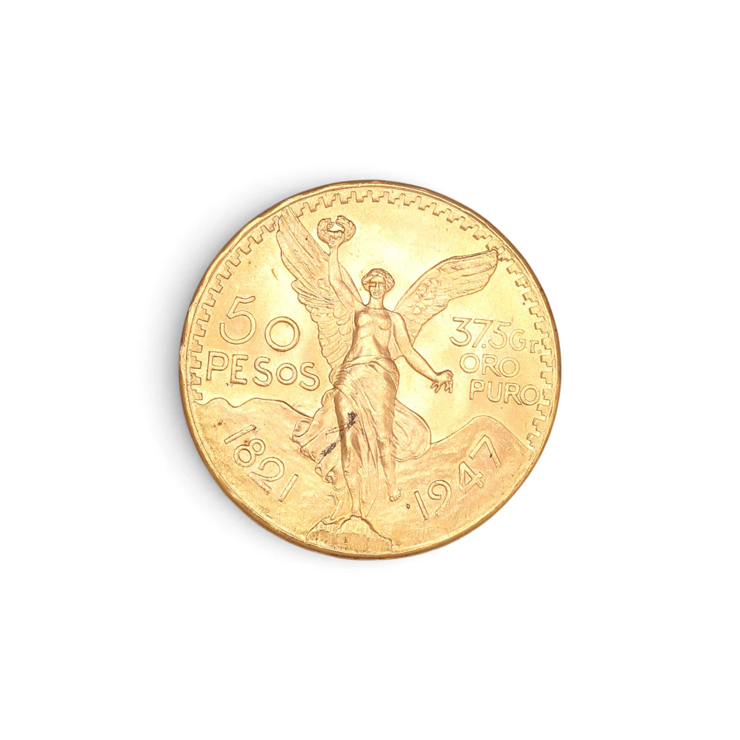 Mexican 50-pesos gold coin.
