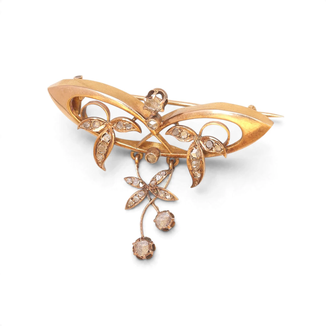 Modernist brooch in gold and diamonds, early 20th Century.