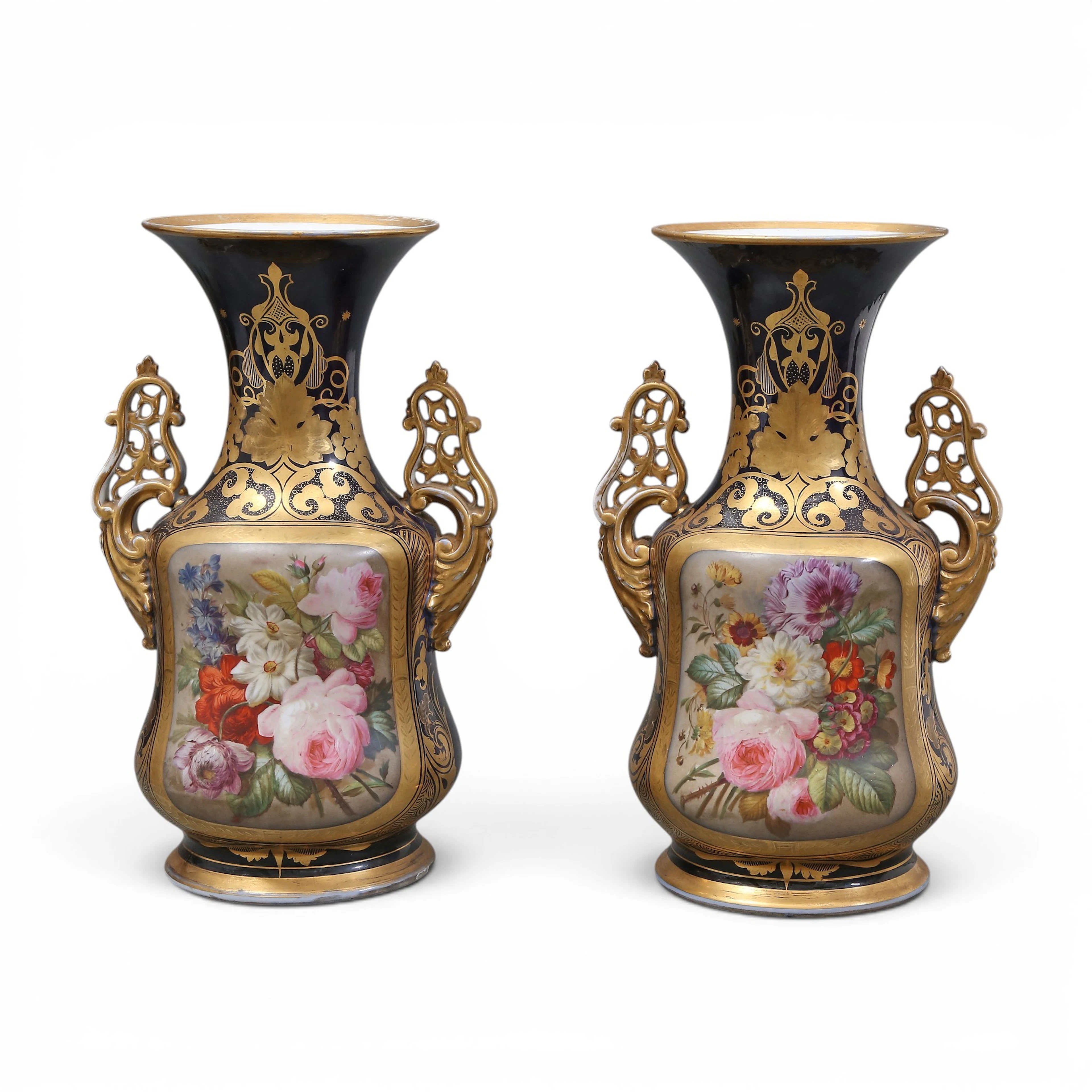 Pair of French Napoléon III Saint Valentin porcelain vases, second