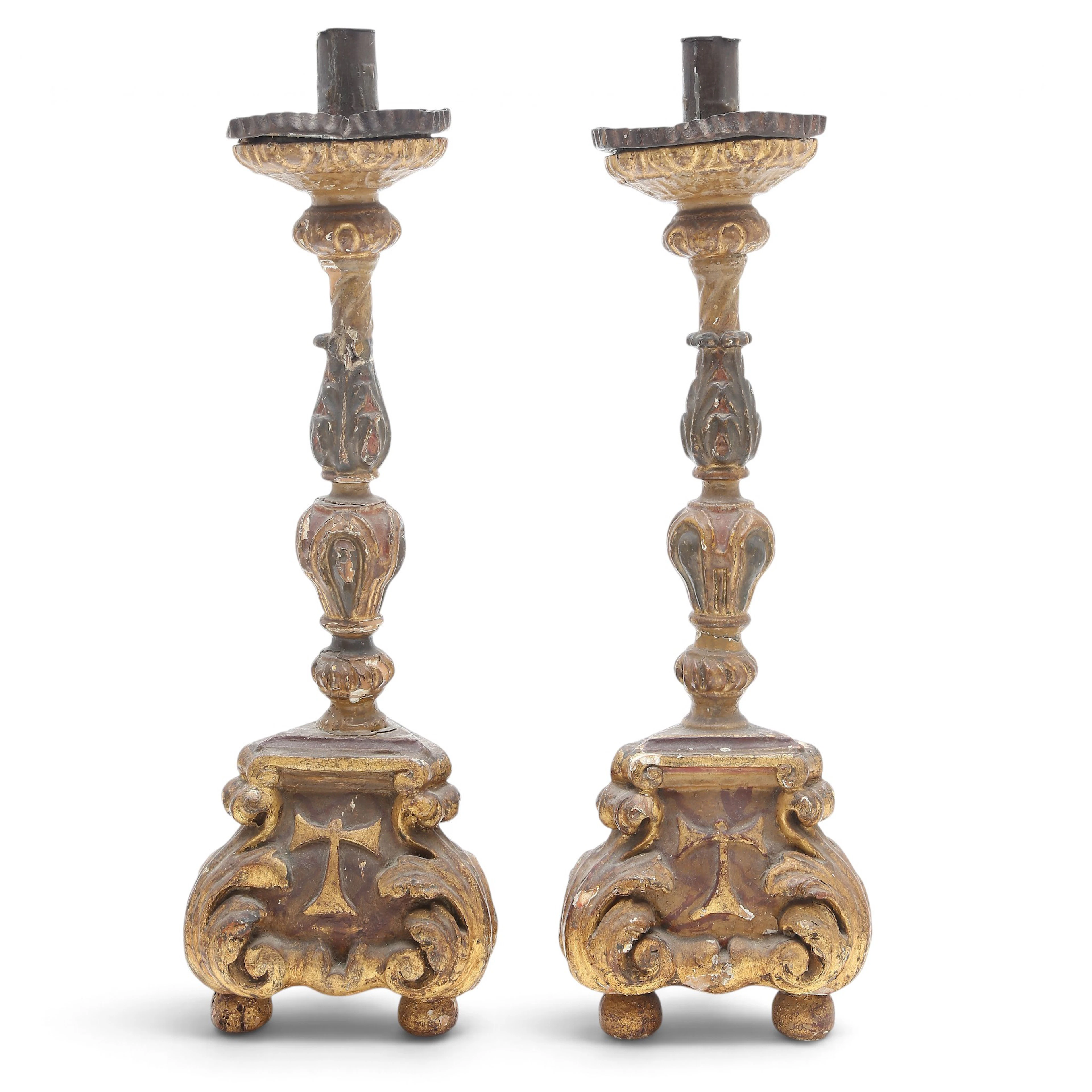 PAIR of Baroque altar torchères with the attributes of Saint Anthony