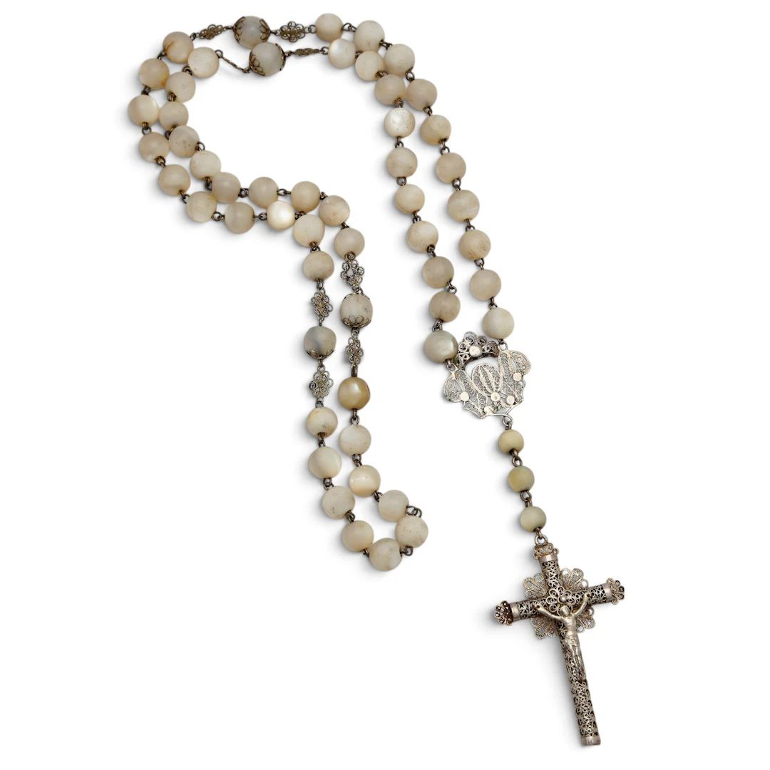 Silver filigree rosary, late 19th Century.