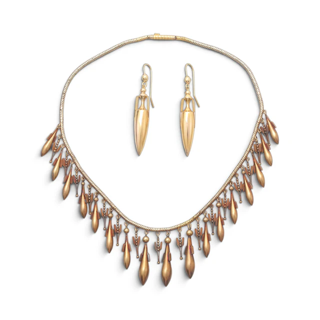FRENCH Etruscan-style choker and earring parure, last third of the