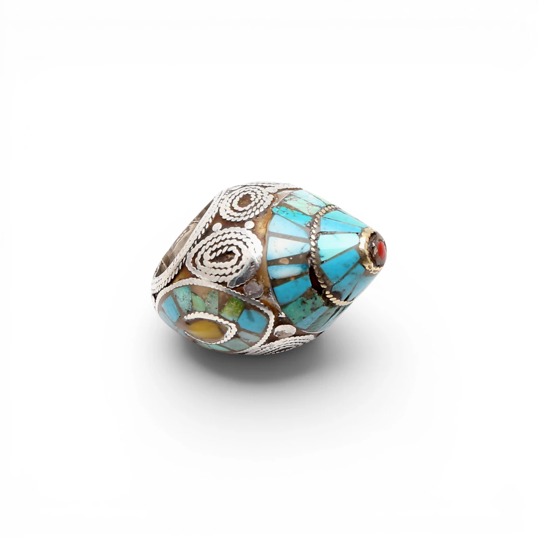 Probably Turkish silver ring with turquoise simile, coral simile and