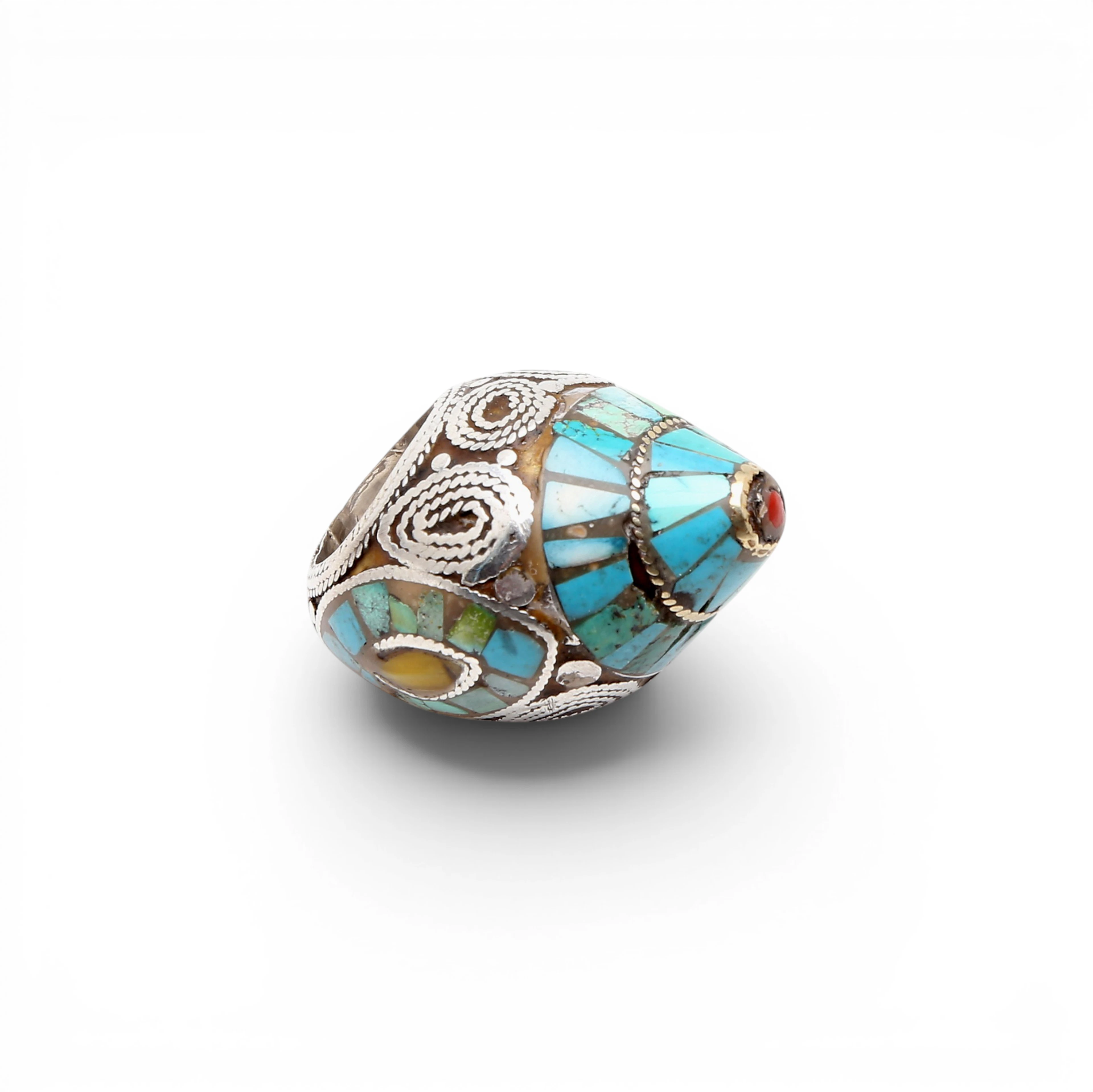 Probably Turkish silver ring with turquoise simile, coral simile and