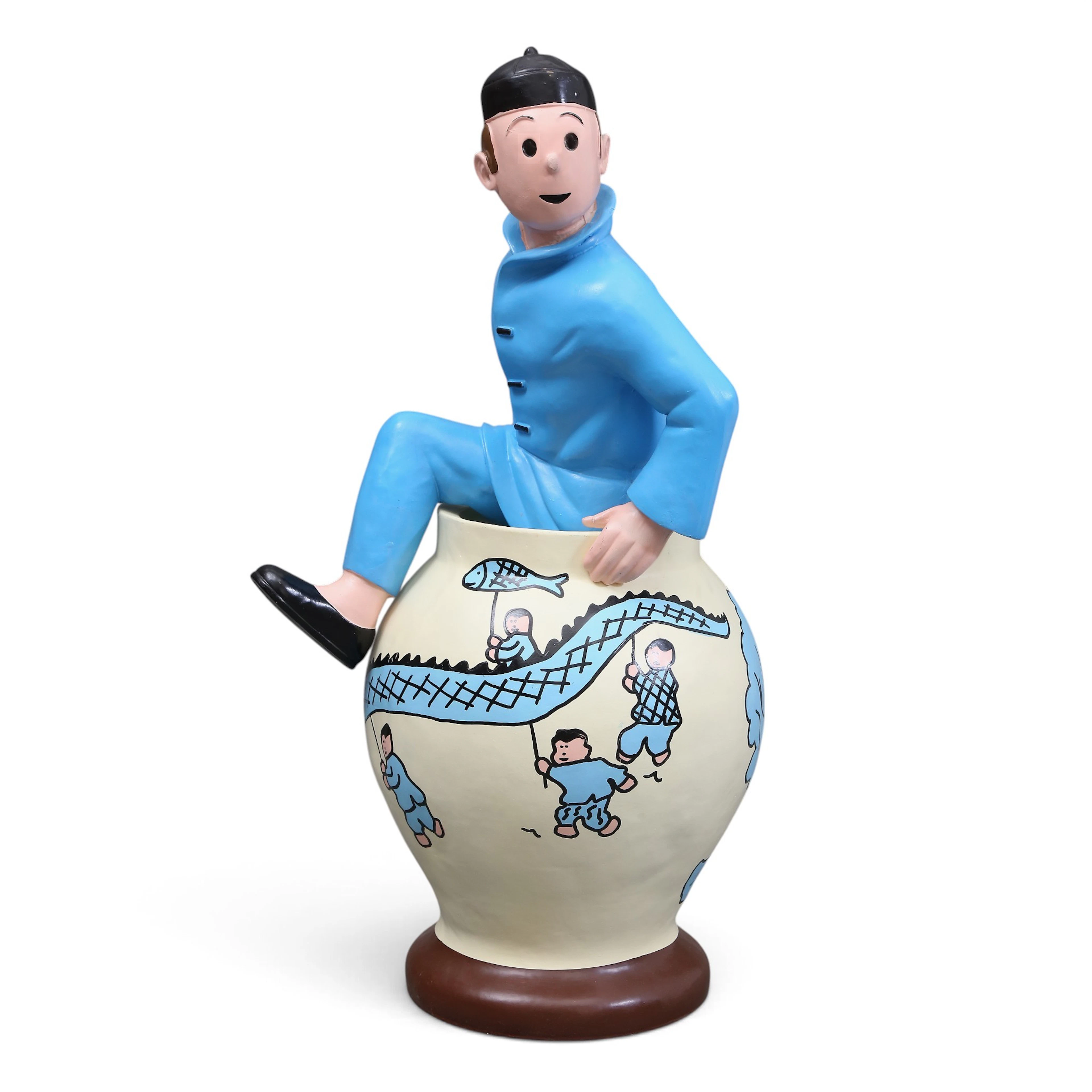 "Tintin on a Chinese vase", polyester resin sculpture.