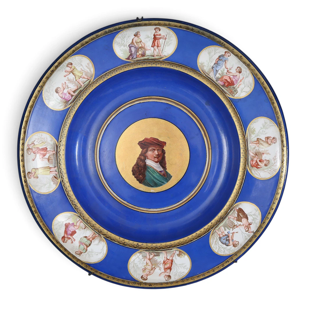 FRENCH "bleu du roi" porcelain ornamental plate from Choisy-Le-Roi