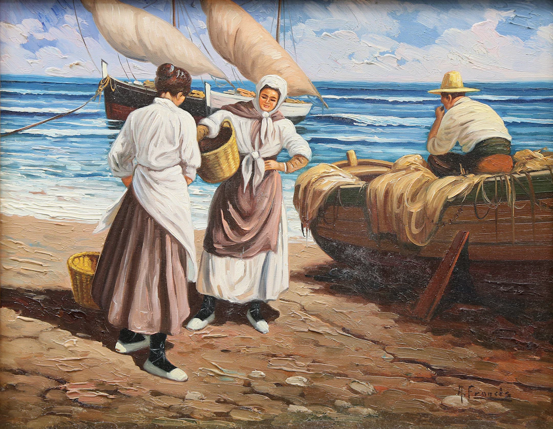 ANTONIO FRANCÉS. Fishermen on the coast.