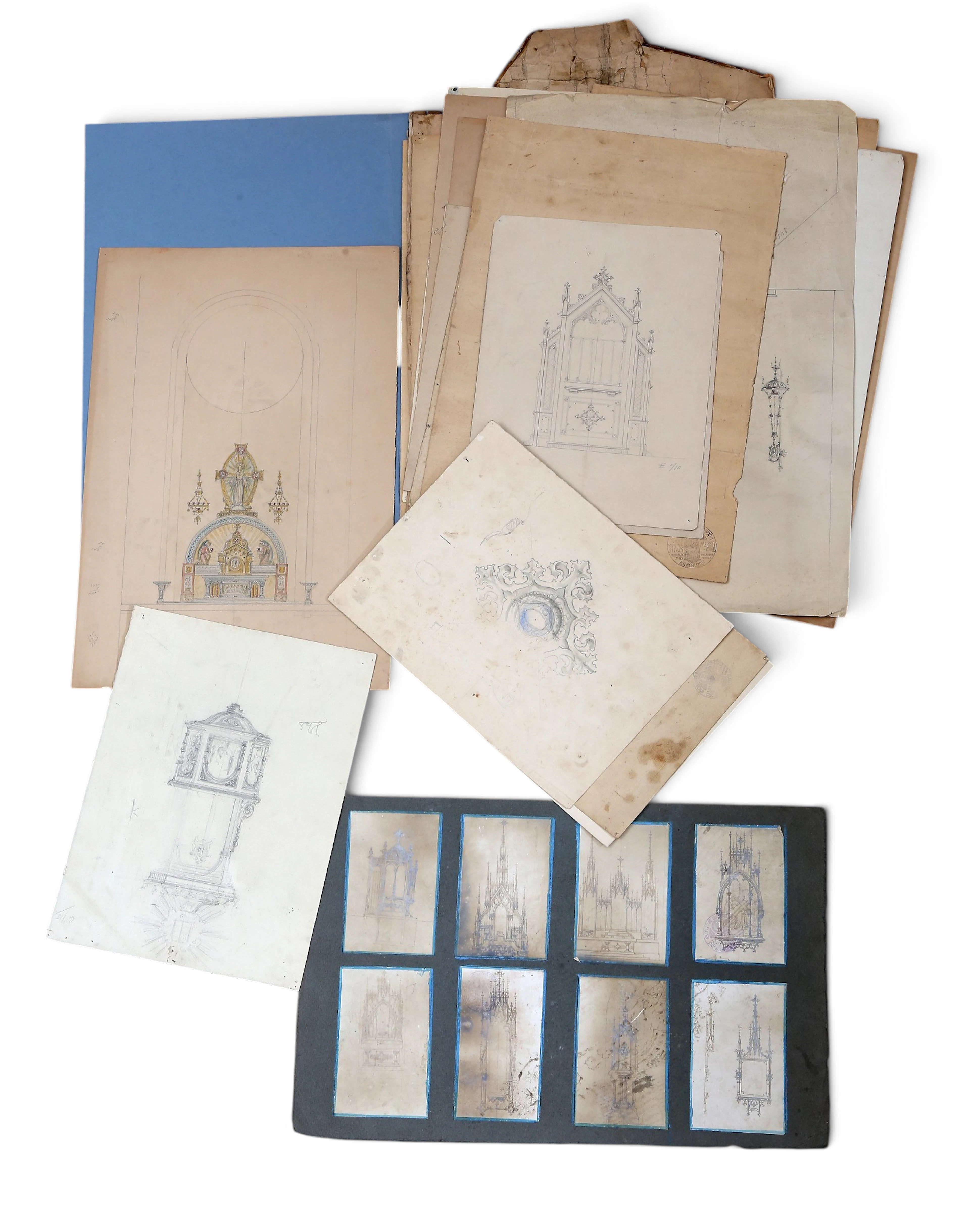 RIUS I MASSAGUÉ. Twenty-three drawings of altarpieces and decorative