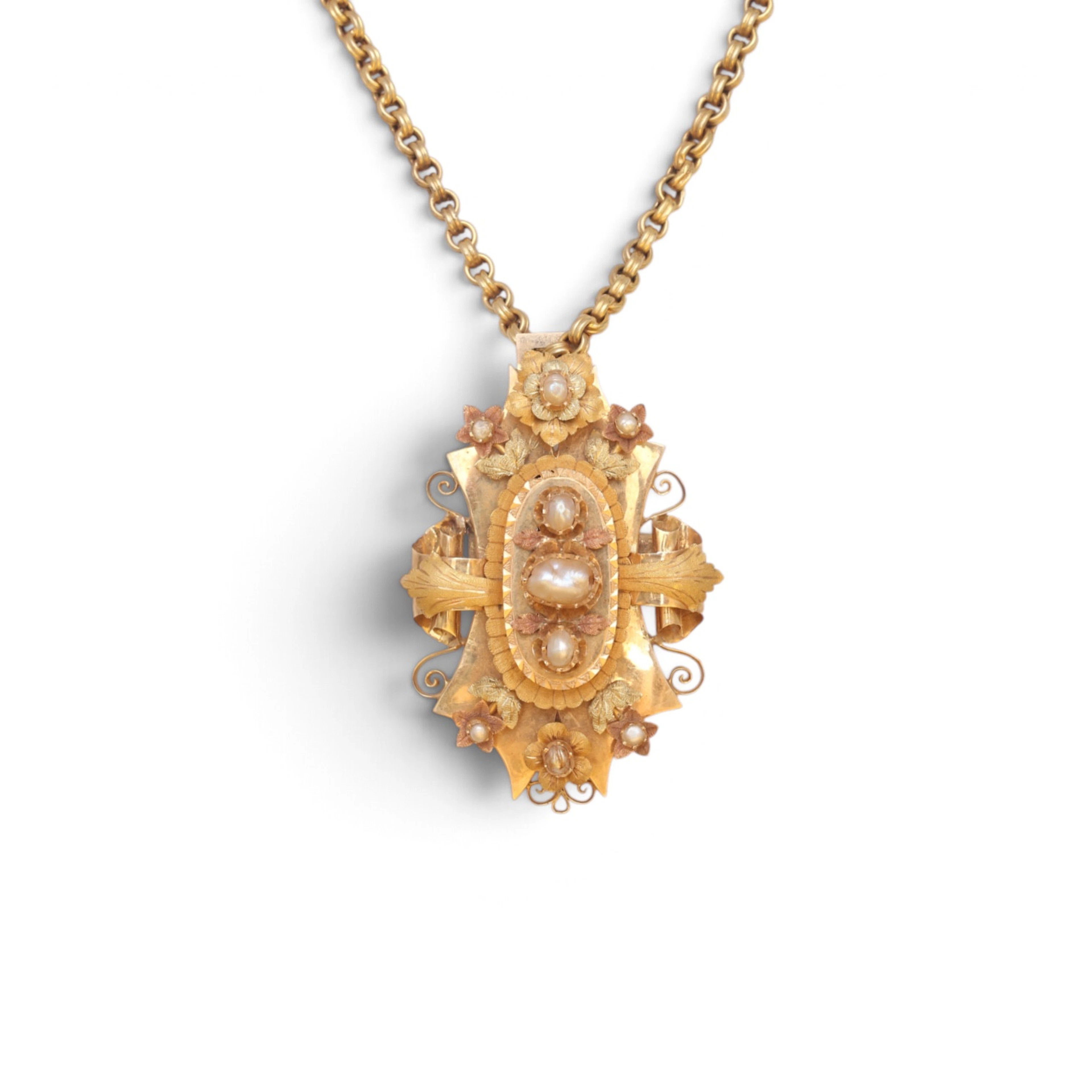 ISABELLINE - Alfonsine brooch-pendant in gold and pearls, second half