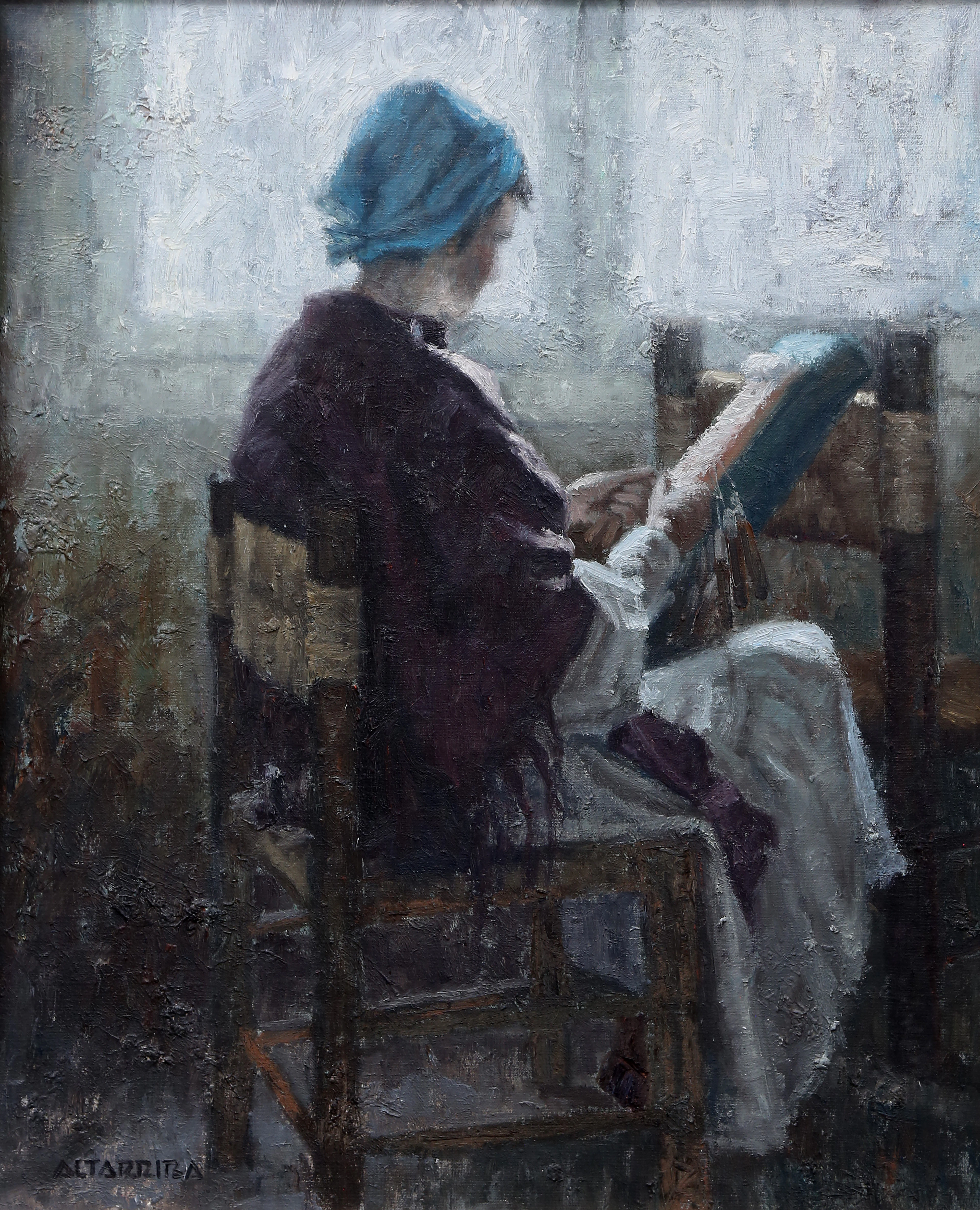 SALVADOR ALTARRIBA VILARASAU. Woman making bobbin lace.