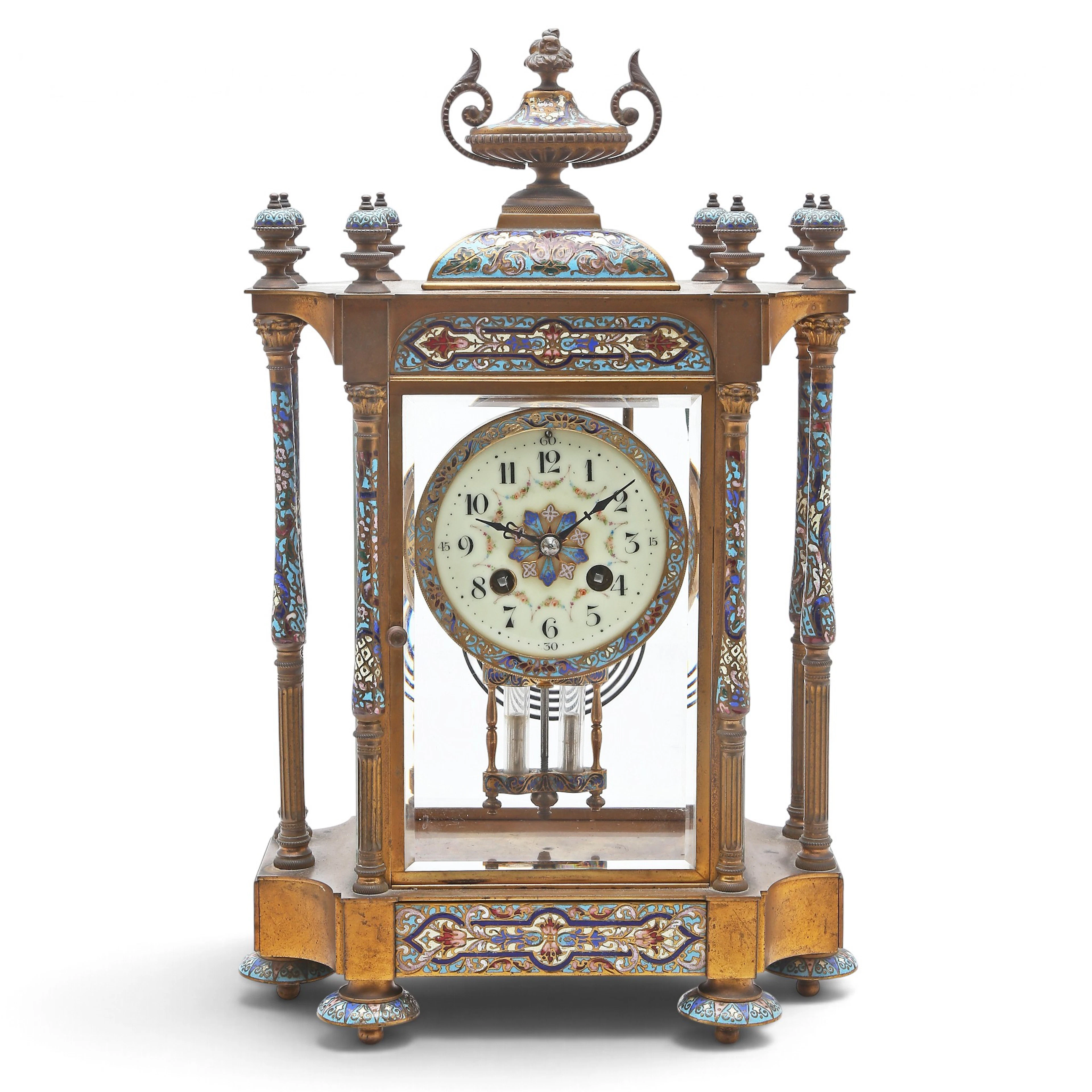 FRENCH Napoleon III mantel clock in gilt bronze, beveled glass and