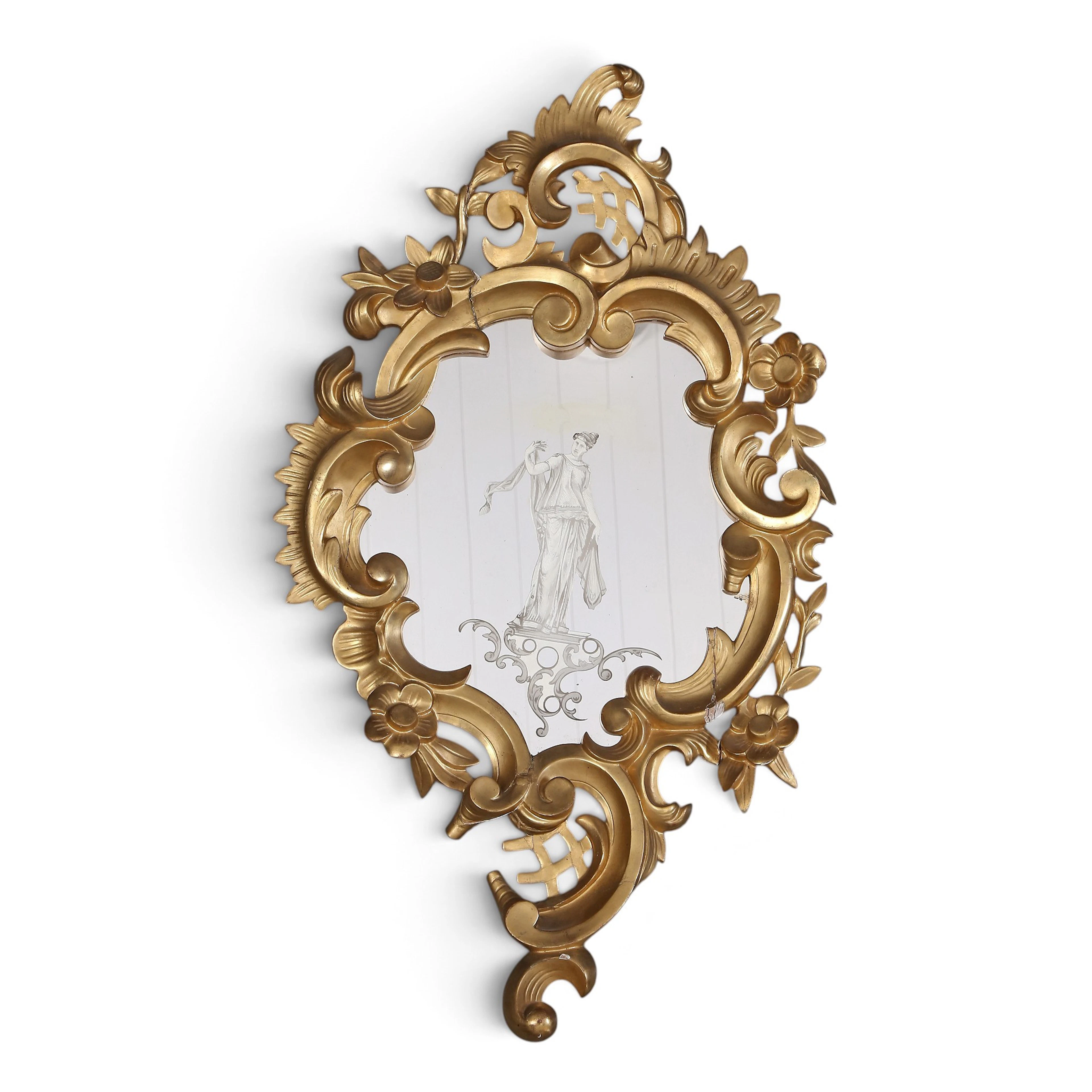 Louis XV style ornamental mirror with carved and gilt wood frame, 20th Century.