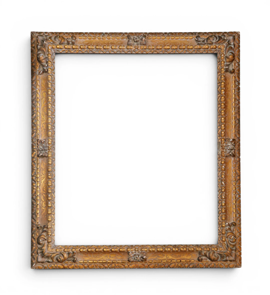 Barqoue style frame in carved, painted and gilt wood, early decades