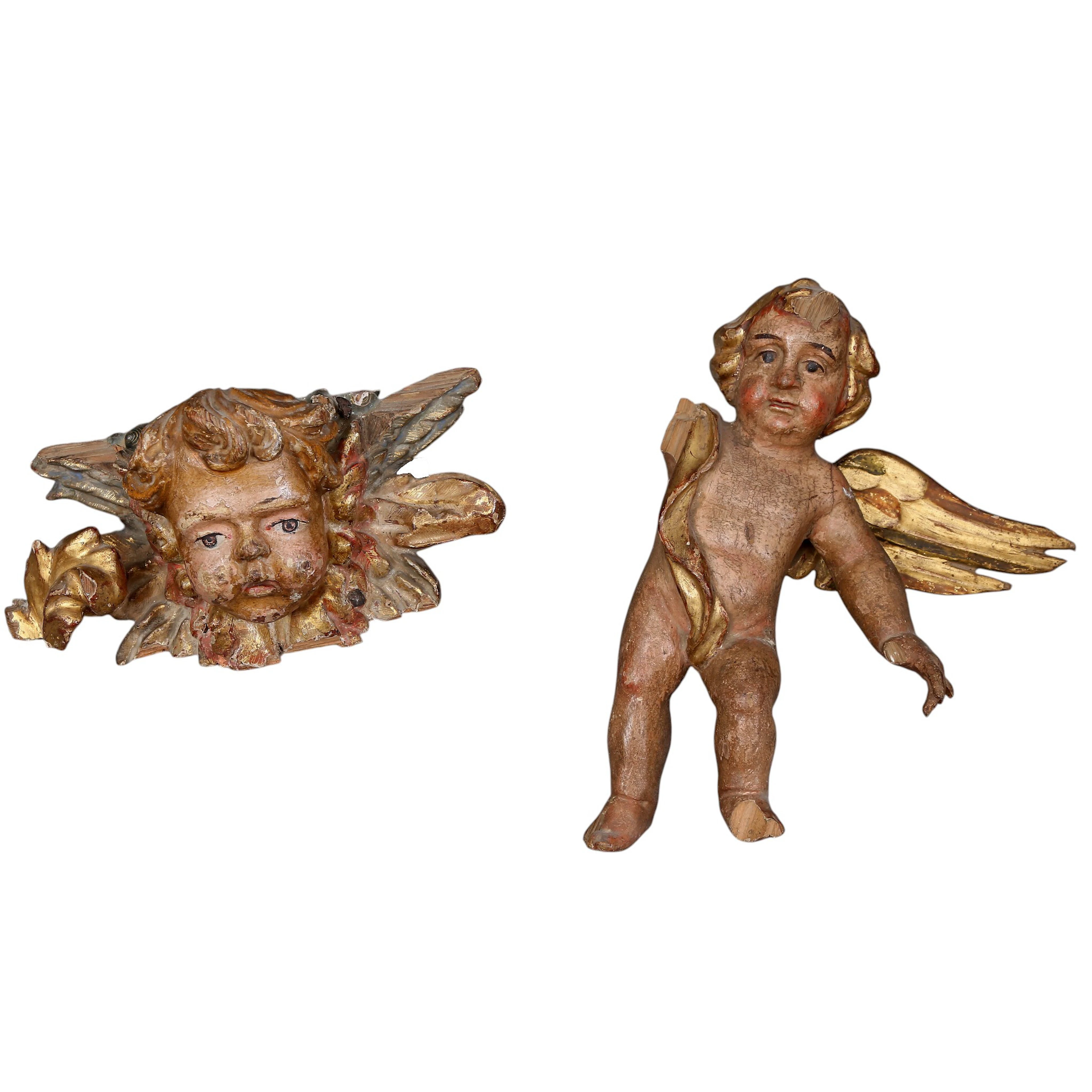 SPANISH SCHOOL, 17TH-18TH CENTURY. Angel and angel head.
