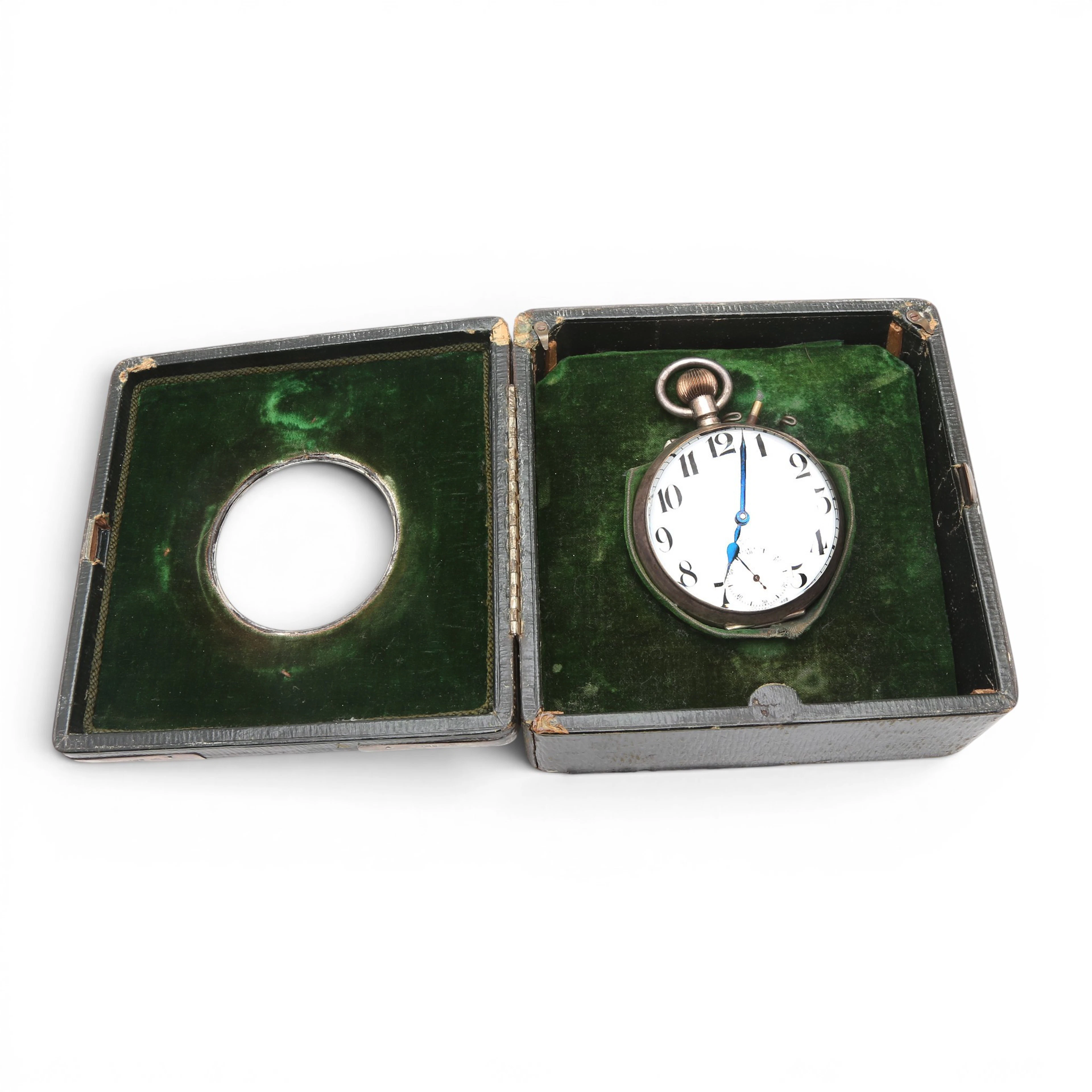 Swiss M M & Co. travel clokc with silver case, early 20th Century.