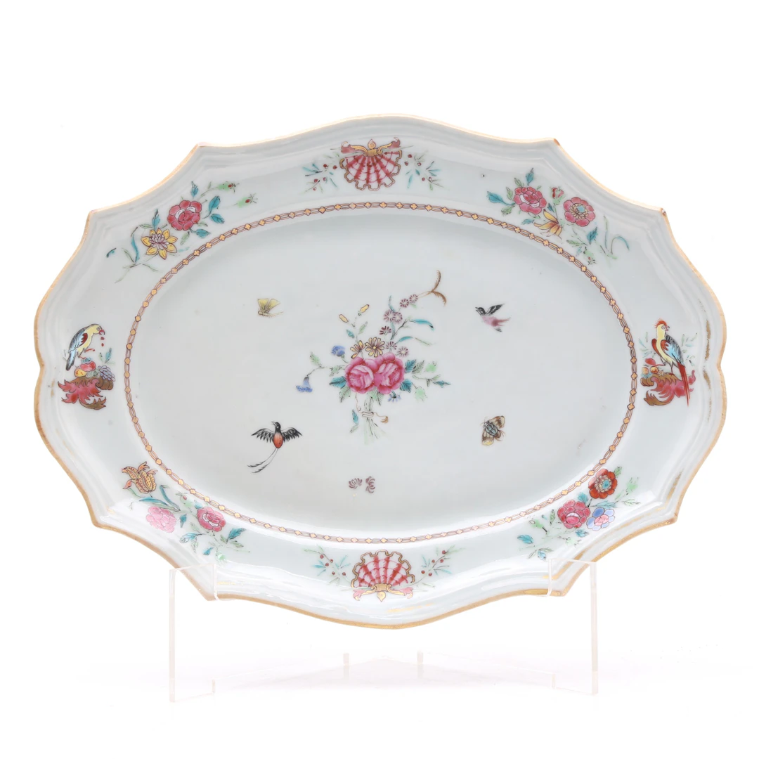 Chinese Qianlong famille rose mitre-shaped tray for the East India