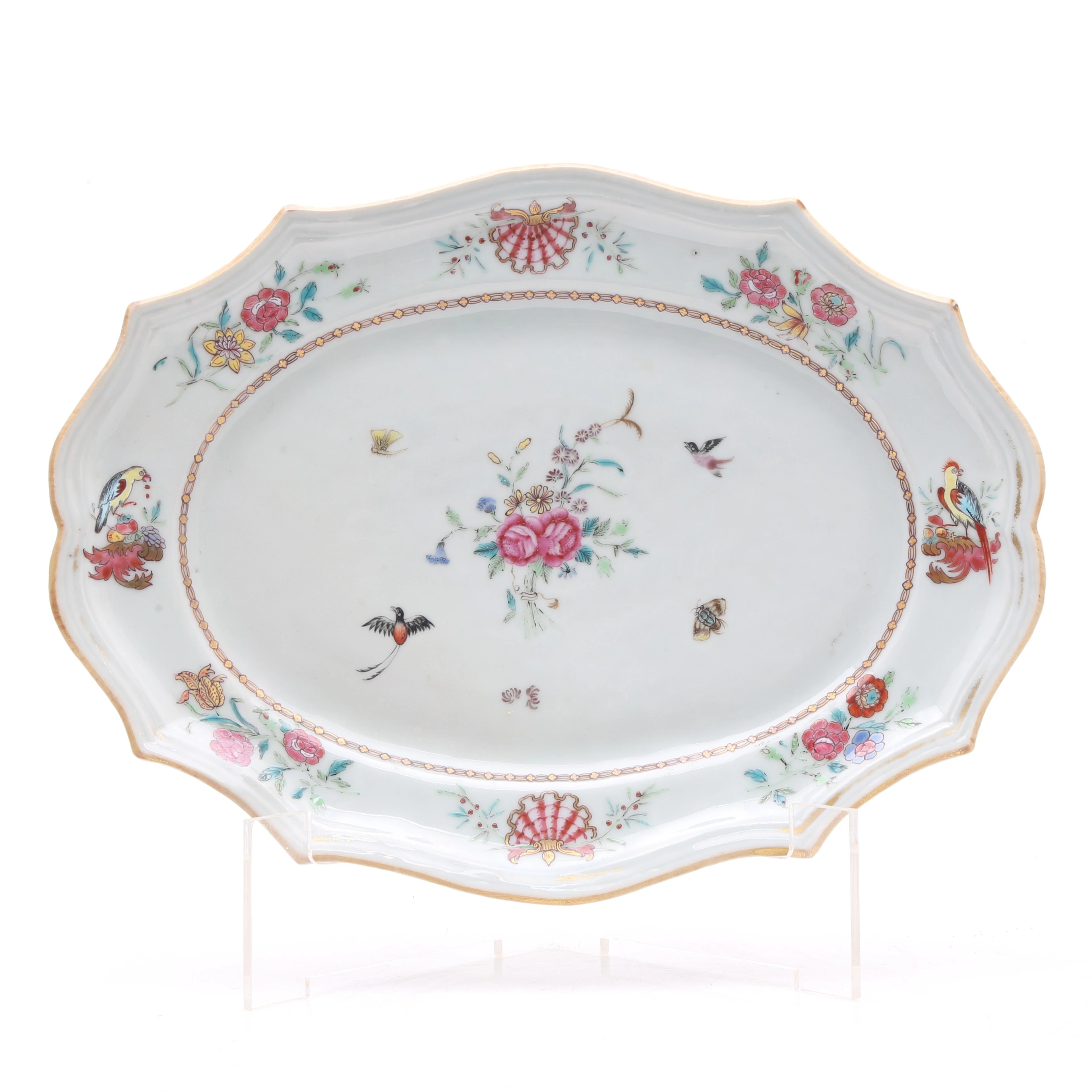 Chinese Qianlong famille rose mitre-shaped tray for the East India
