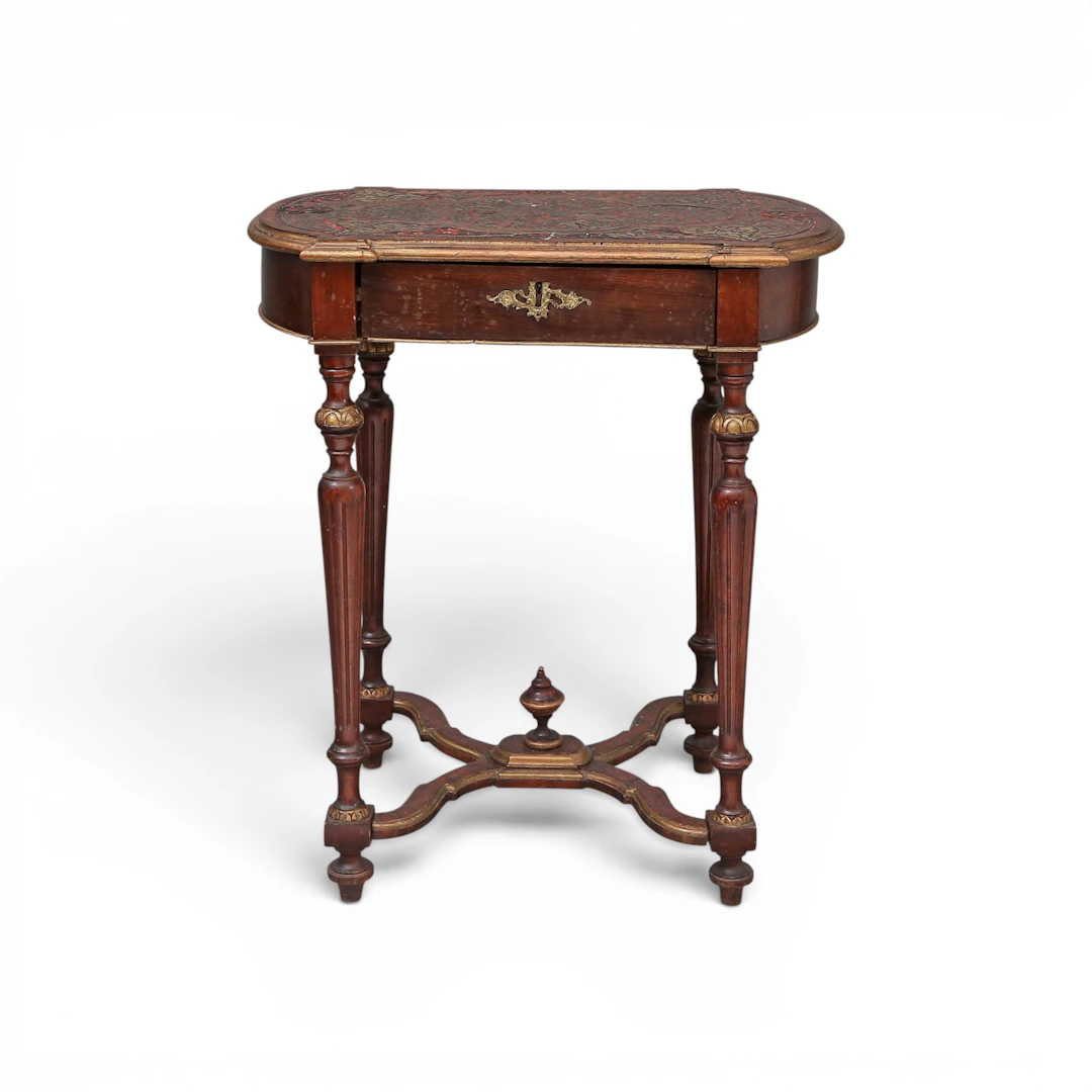 apoleon III-style sewing table in ebonized wood with Boulle-style