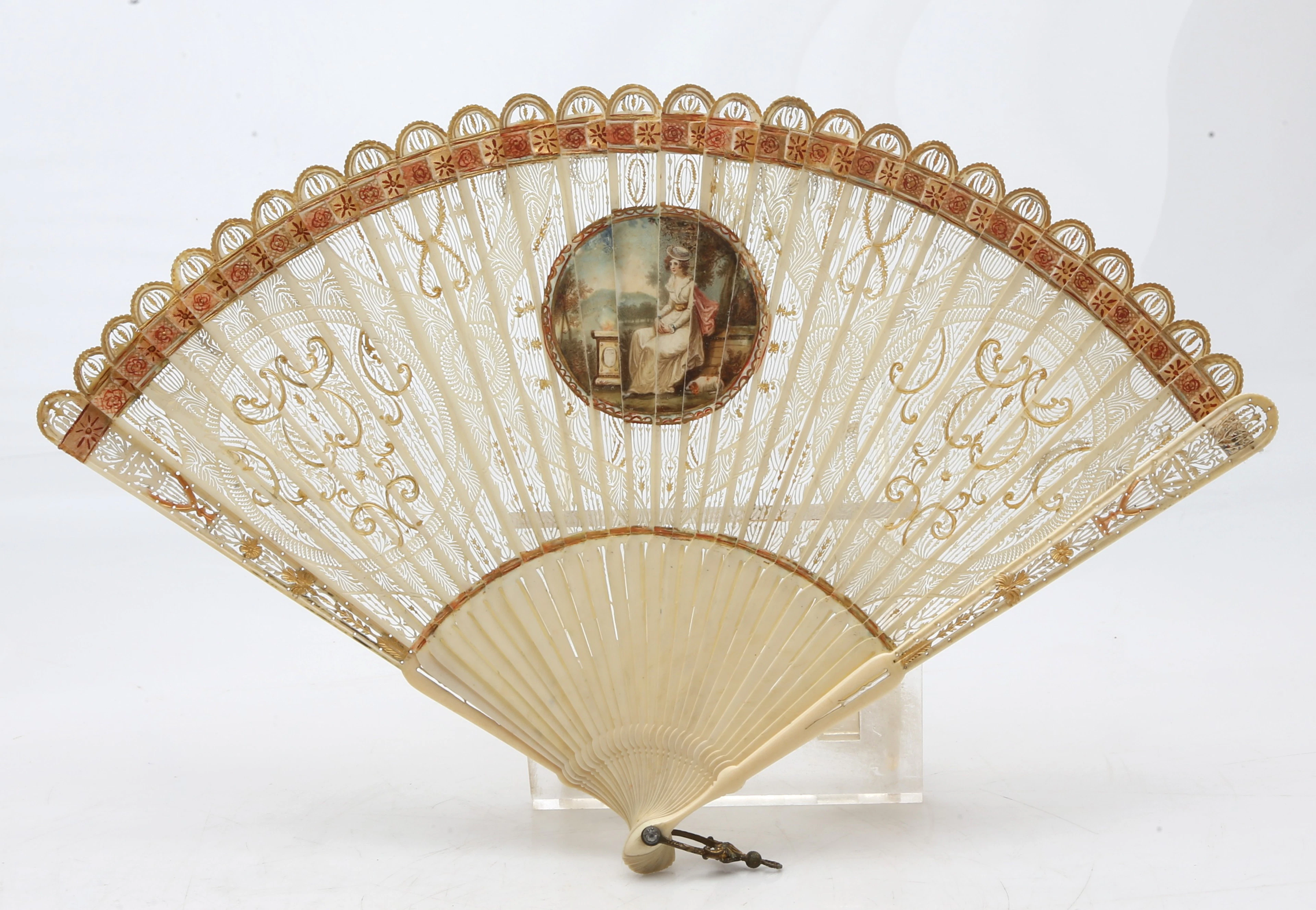 English openwork and gilt folding fan, late 18th Century.