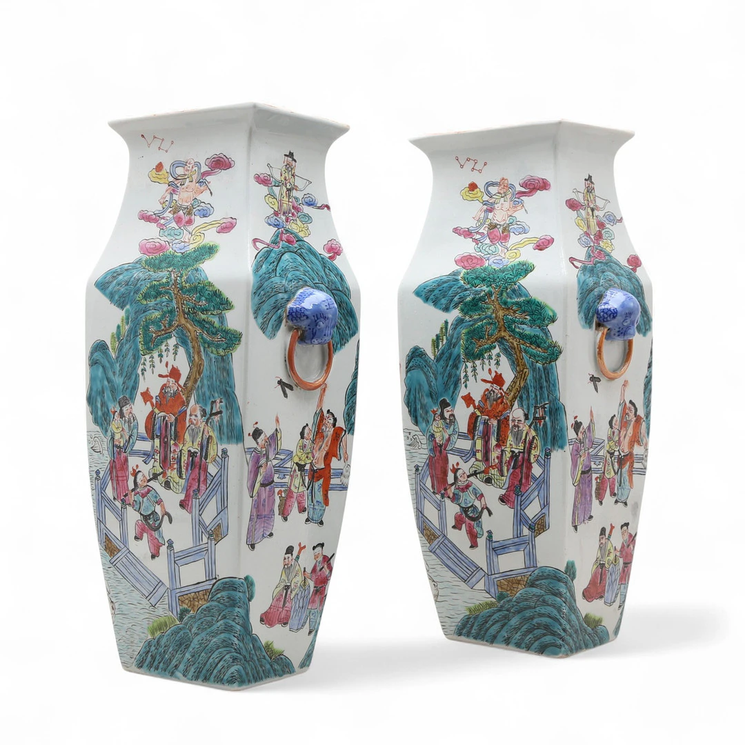 Pair of Chinese "rose family" porcelain vases, 20th Century.
