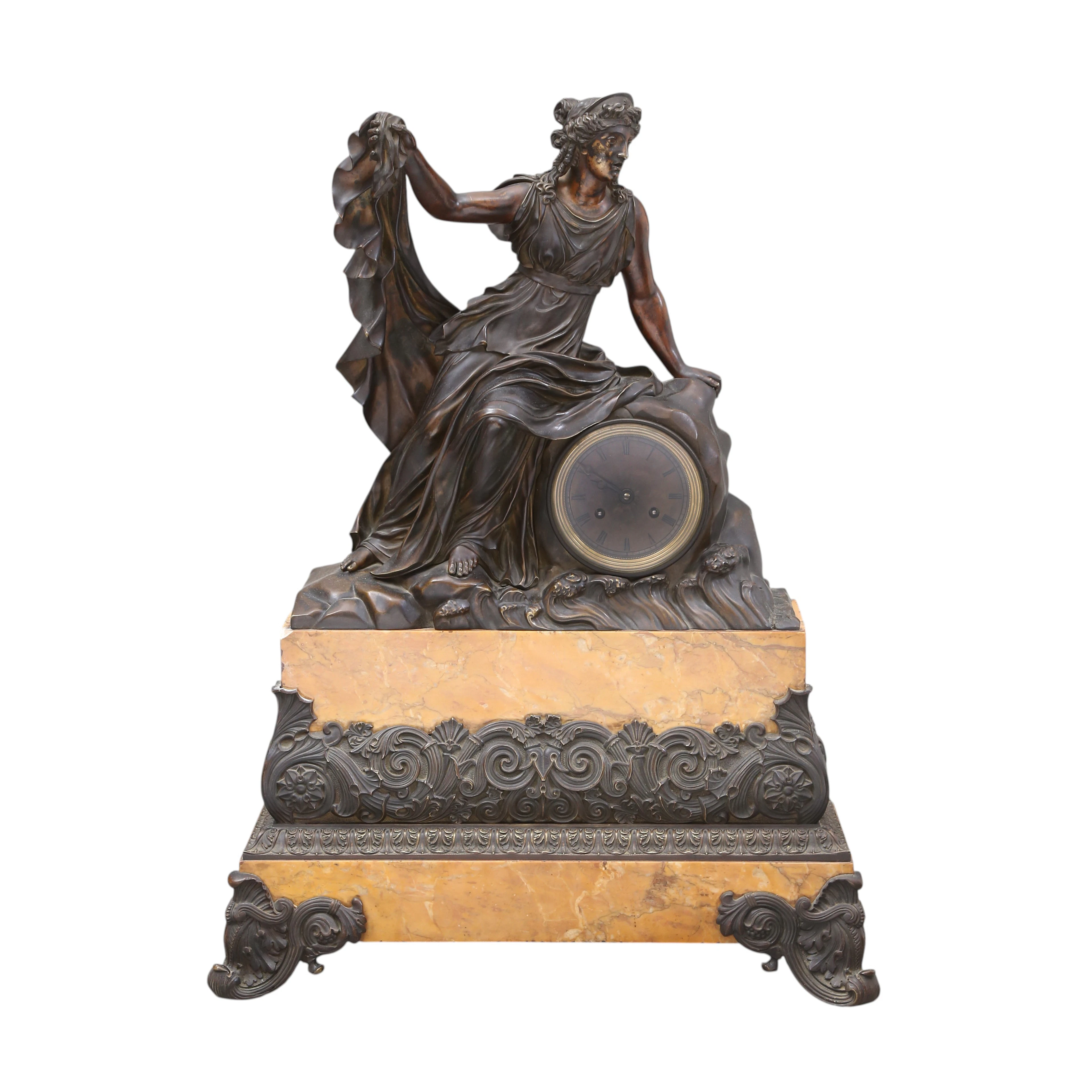 Louis Philippe table clock in bluing bronze and marble, 19th Century.