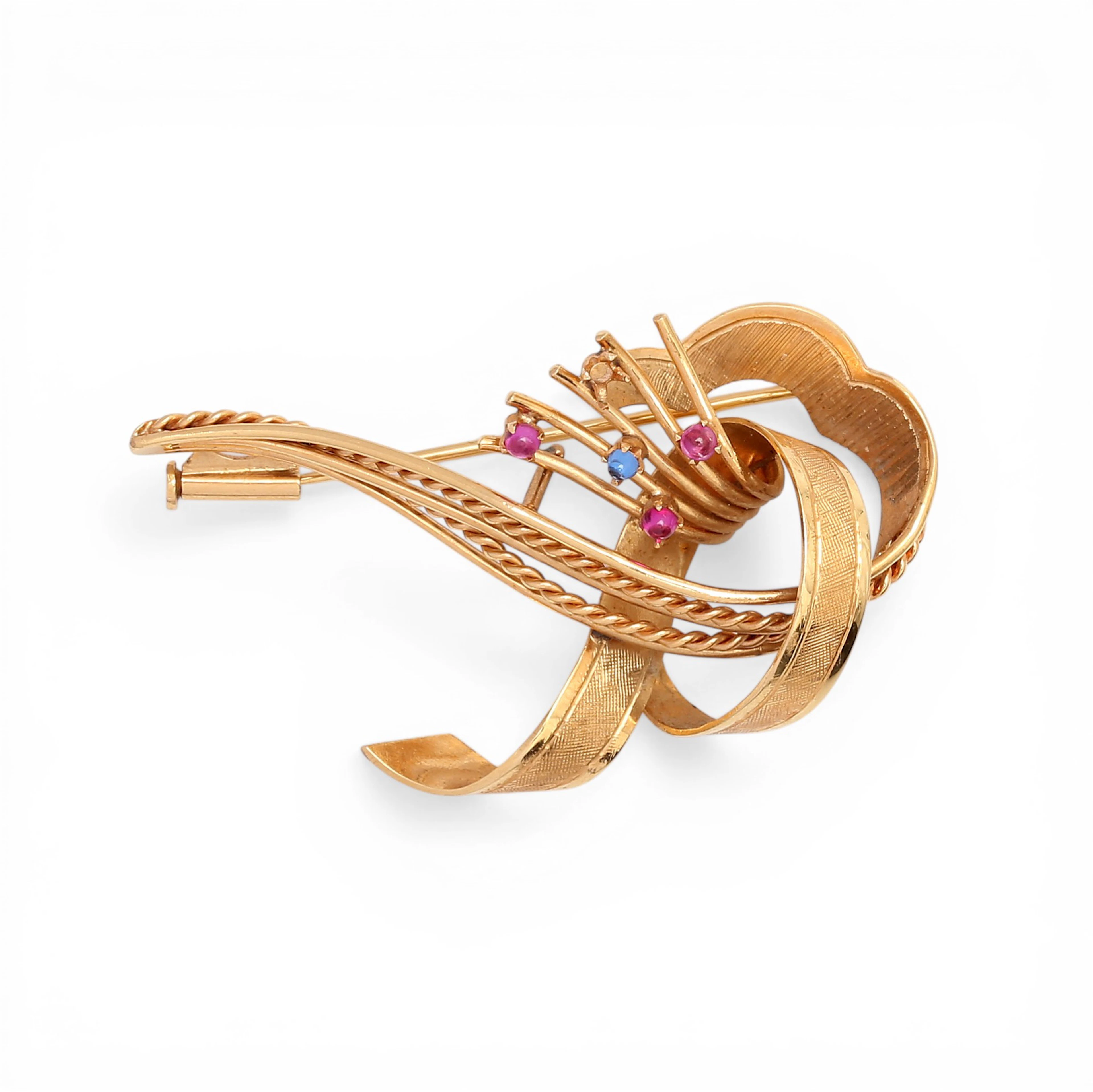 Gold and gemstones brooch, circa 1960.