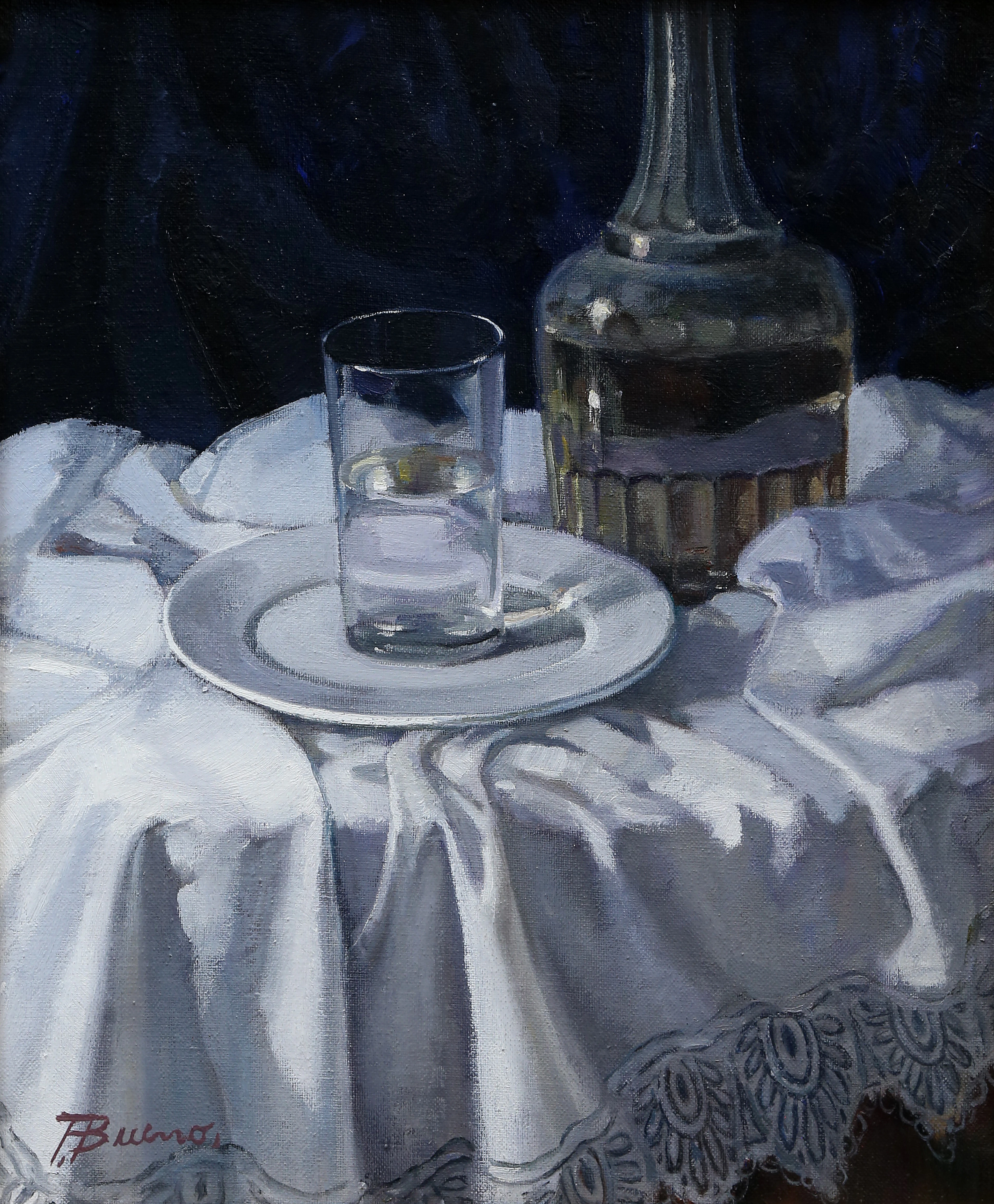 PASCUAL BUENO FERRER. Still life with a glass and a decanter.