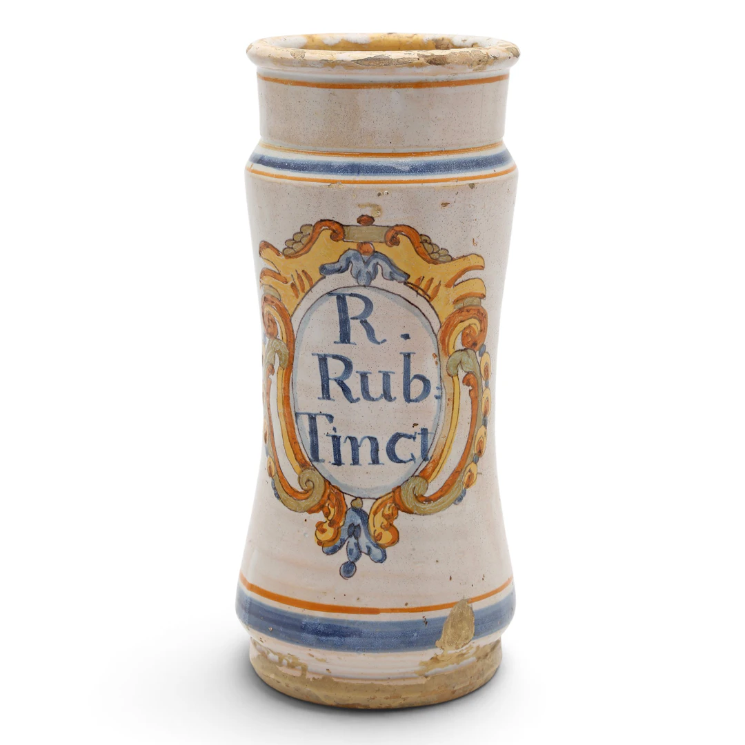 Catalan pharmacy jar in "Banyoles" earthenware, late 18th Century.