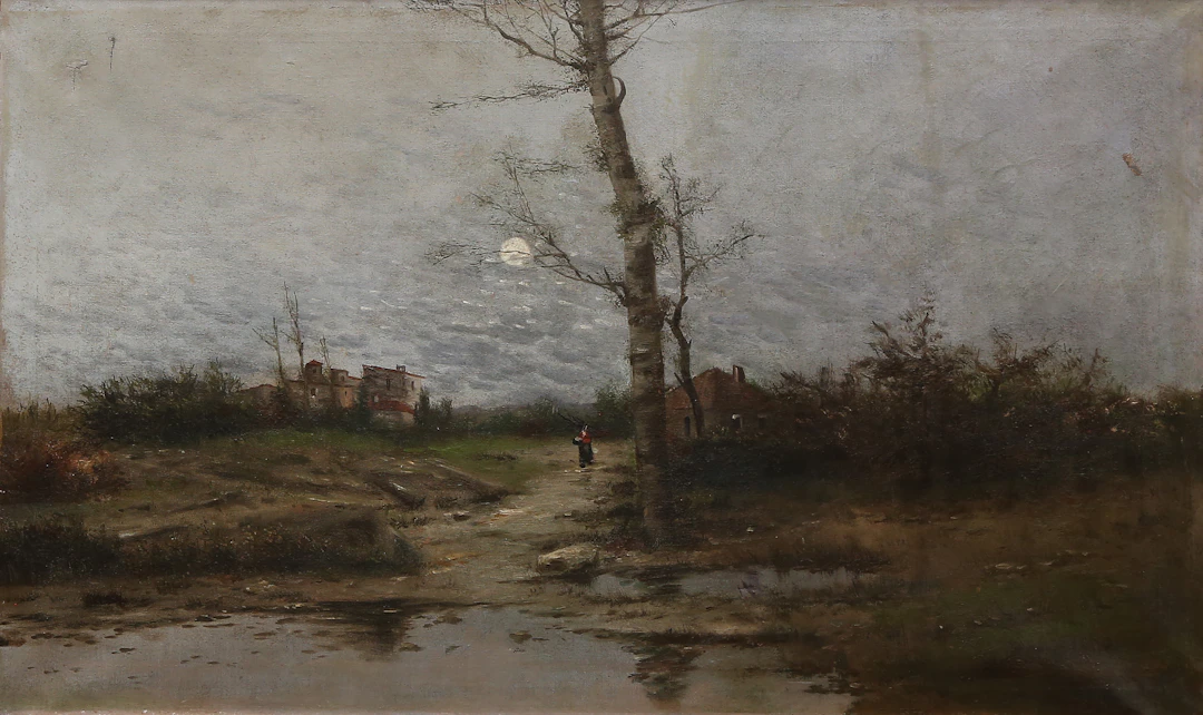 PROBABLY CATALAN SCHOOL, 19TH CENTURY. Lakeside landscape.